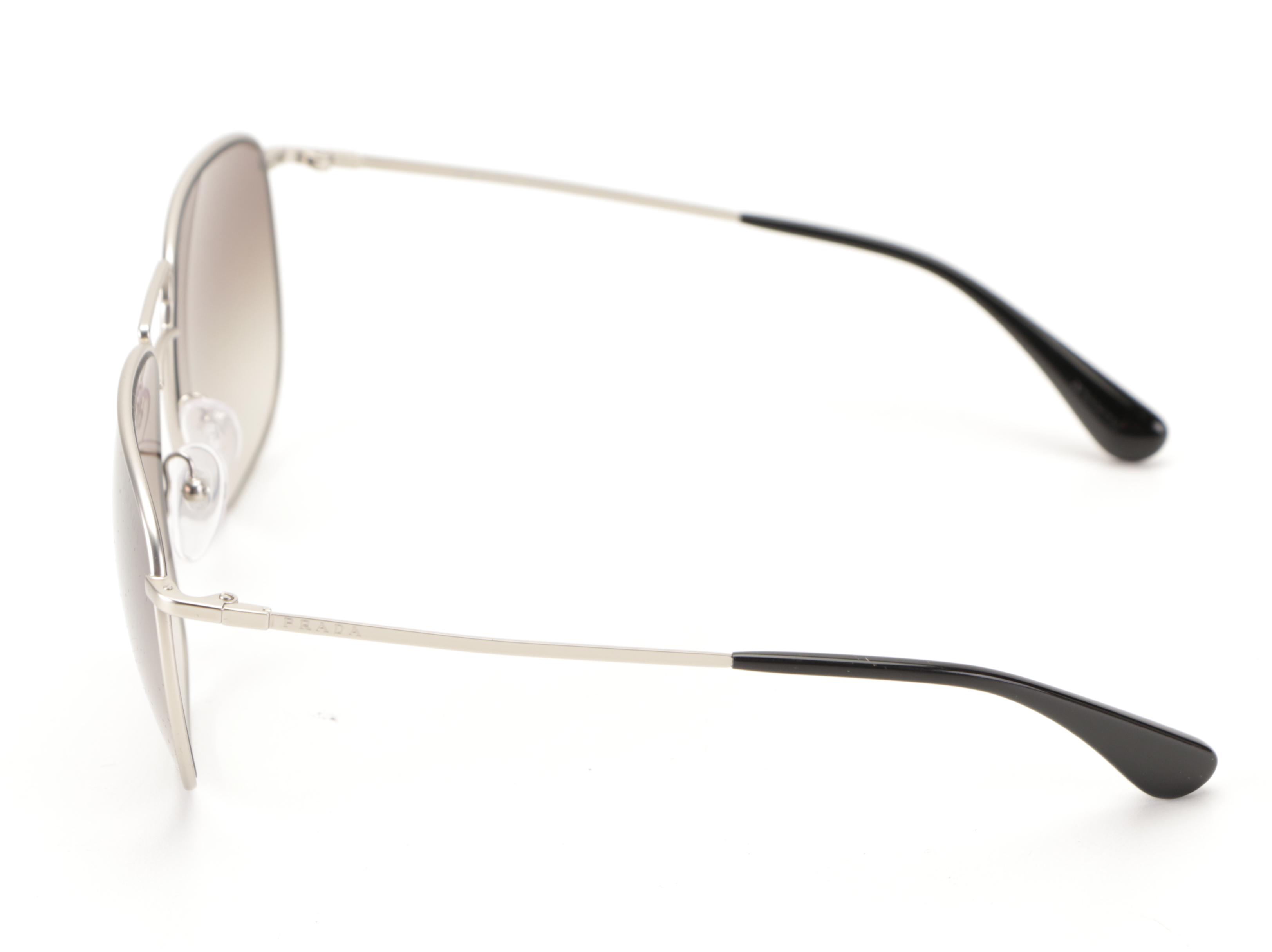 Prada SPR 52T Rectangular Aviator Sunglasses in Matte Metal with Case and Box