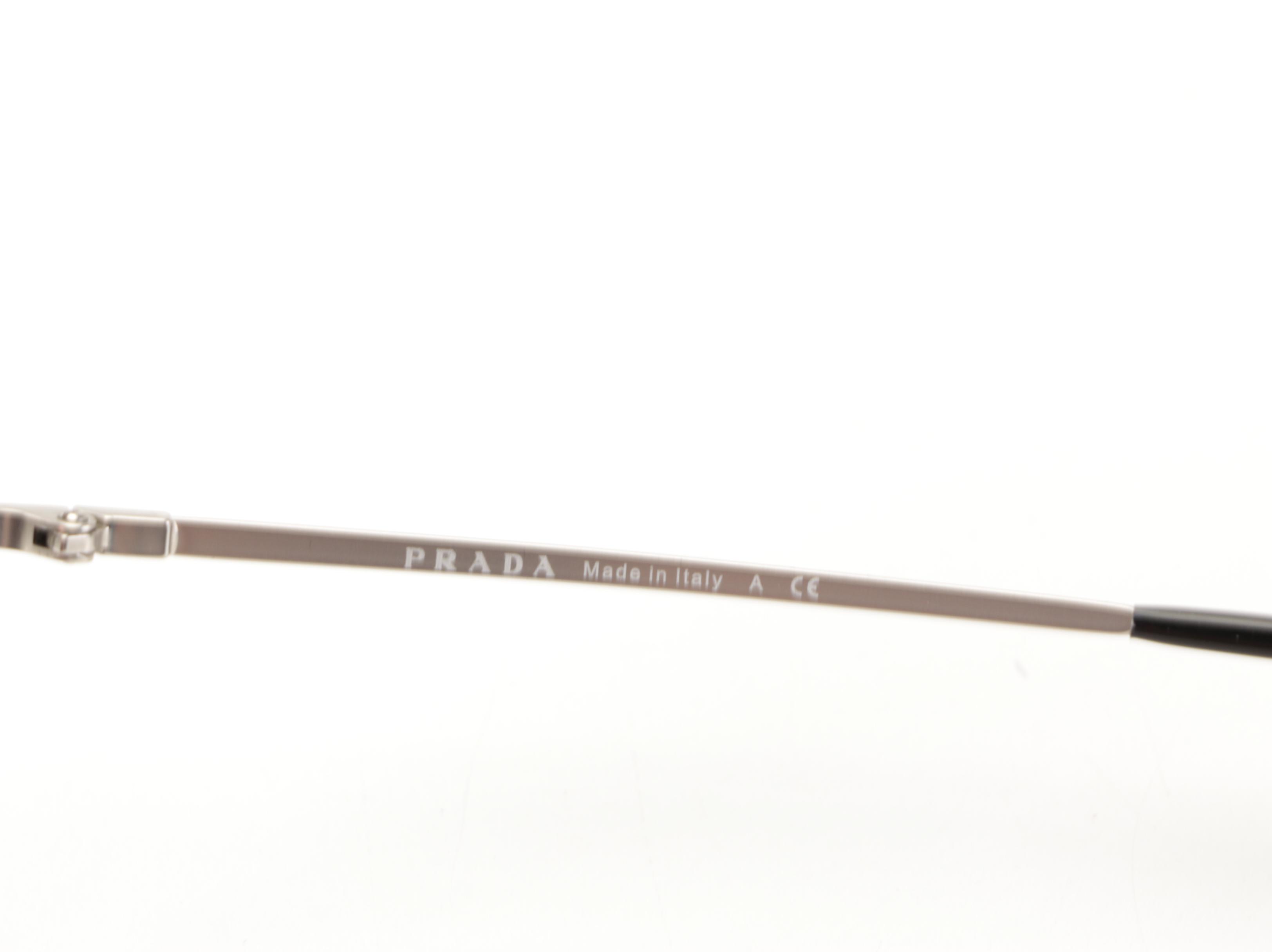 Prada SPR 52T Rectangular Aviator Sunglasses in Matte Metal with Case and Box