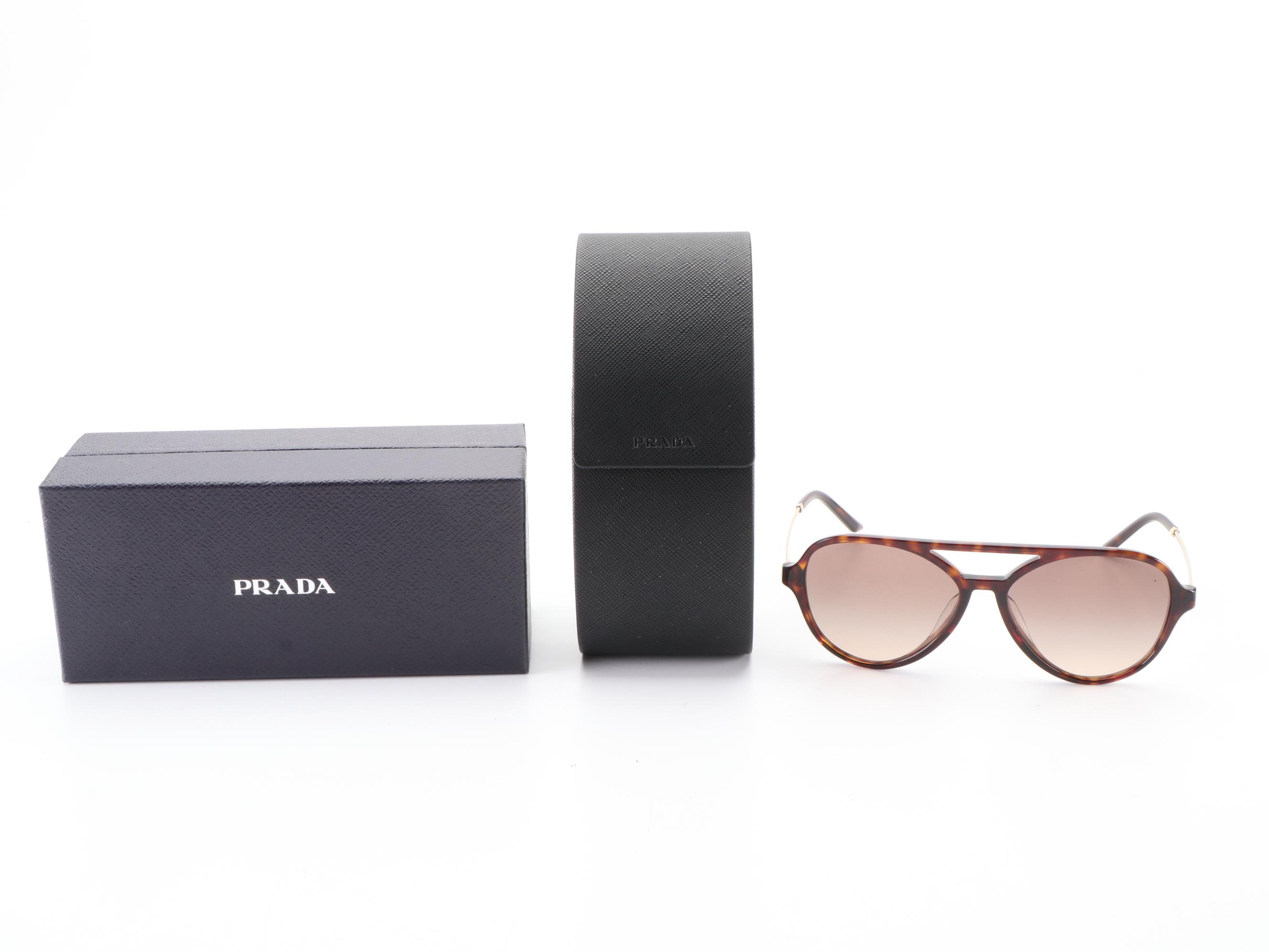 Prada SPR 13W-F Double Bridge Sunglasses in Tortoise with Case and Box