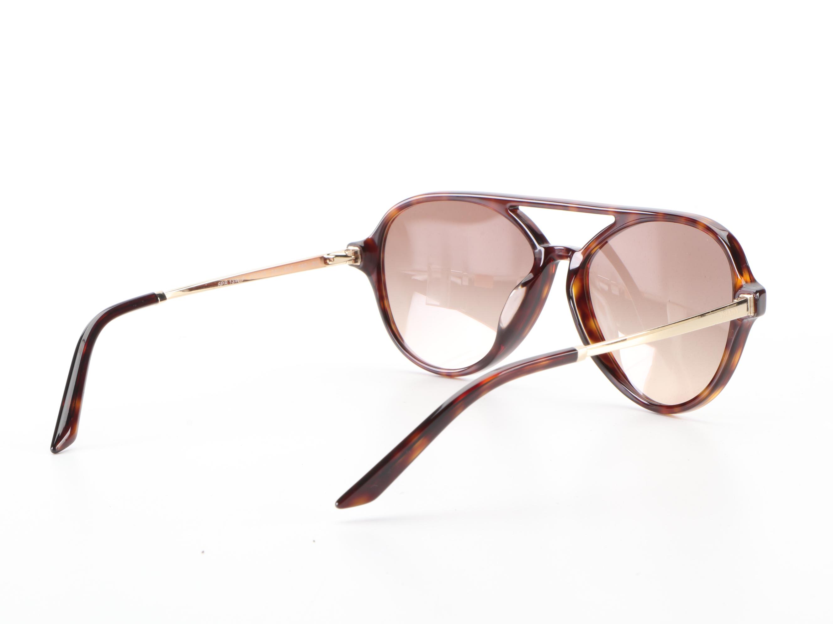 Prada SPR 13W-F Double Bridge Sunglasses in Tortoise with Case and Box