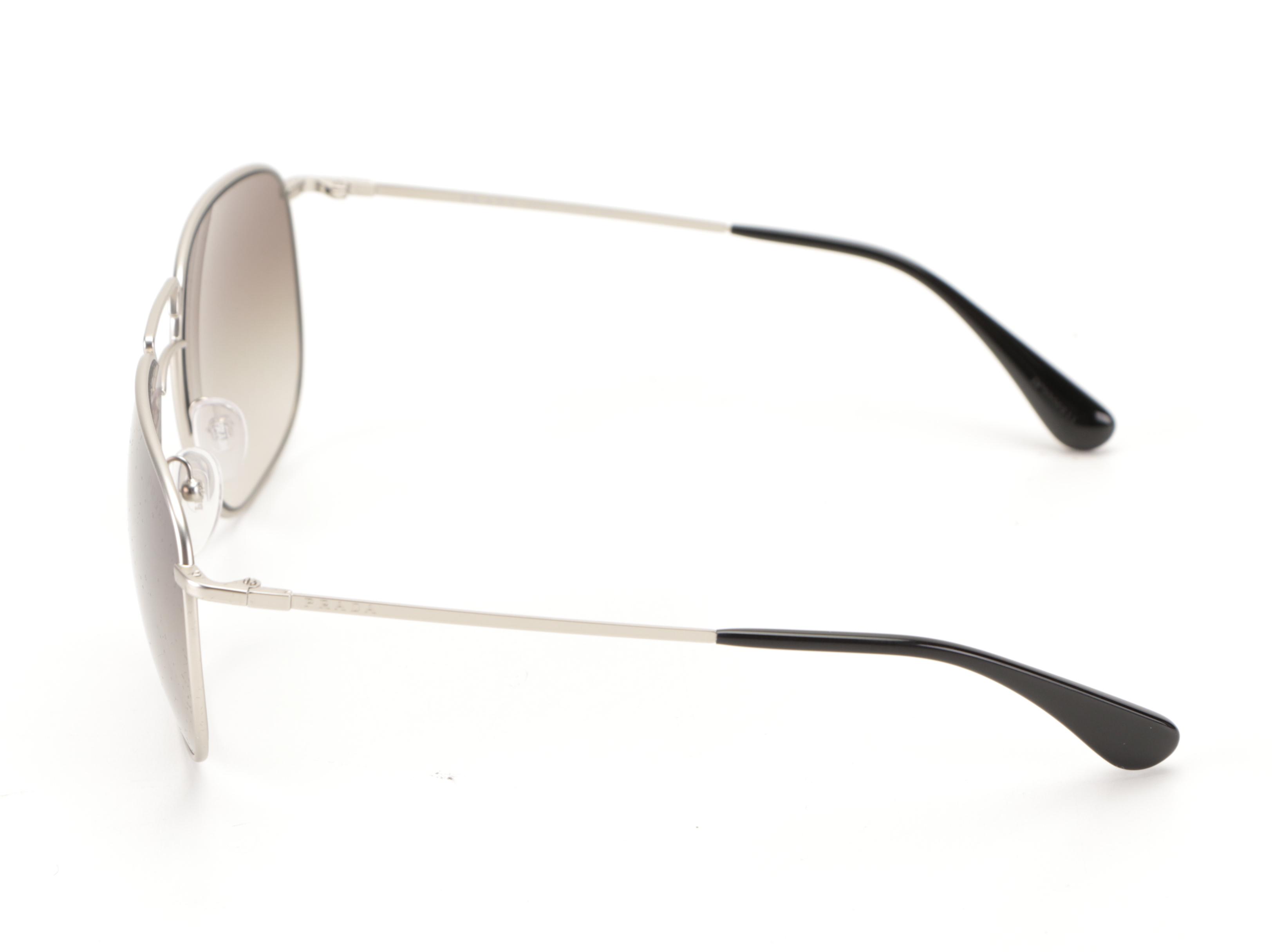 Prada PR 52TS Rectangular Aviator in Matte Metal with Box