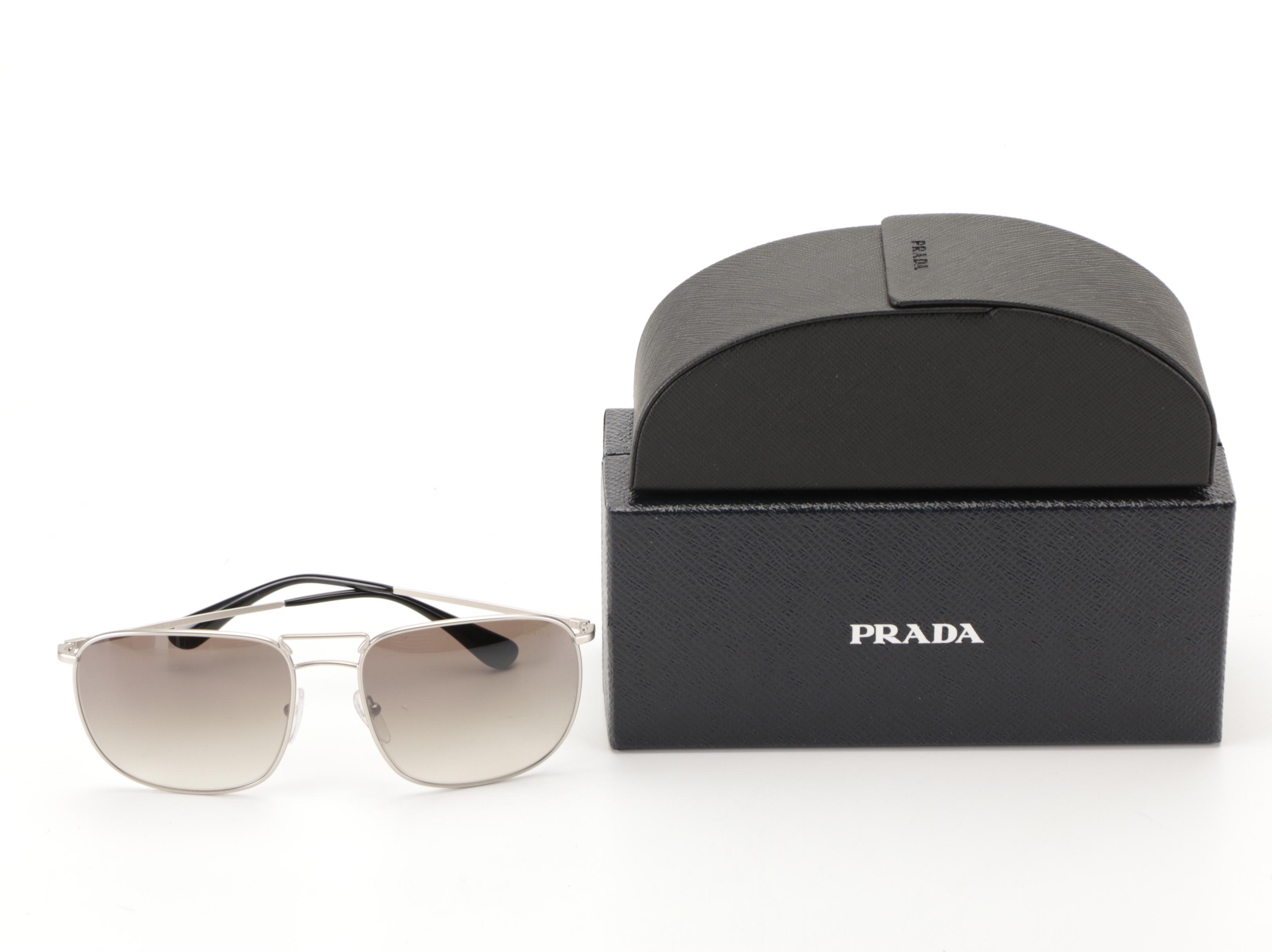 Prada PR 52TS Rectangular Aviator in Matte Metal with Box