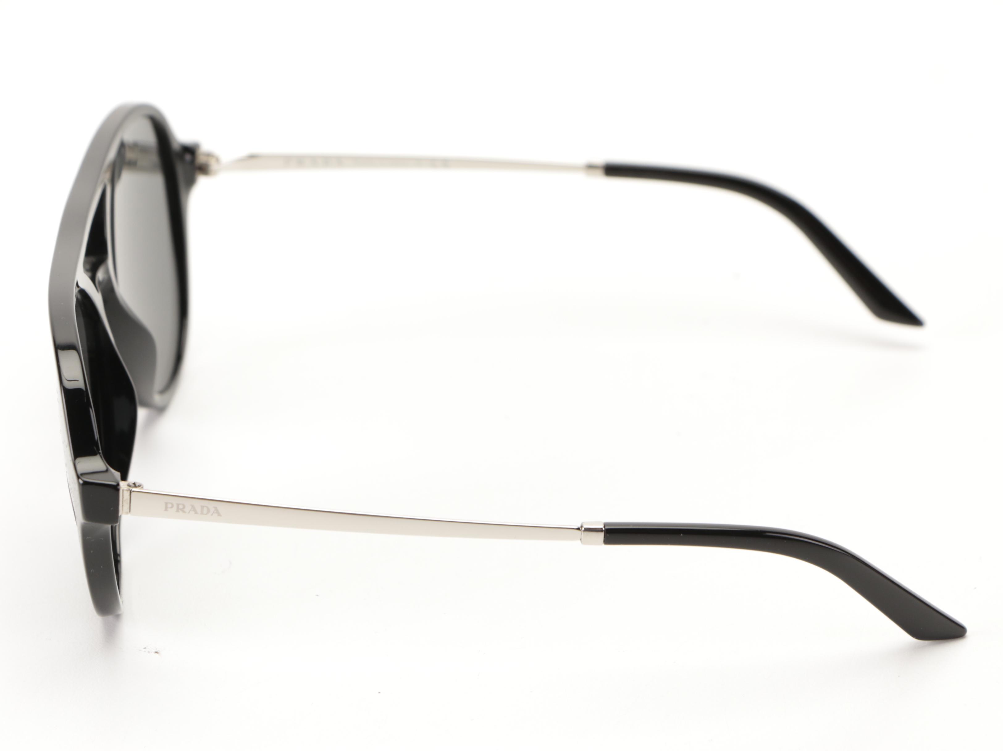 Prada SPR 13W Aviator Sunglasses in Black Acetate with Case and Box