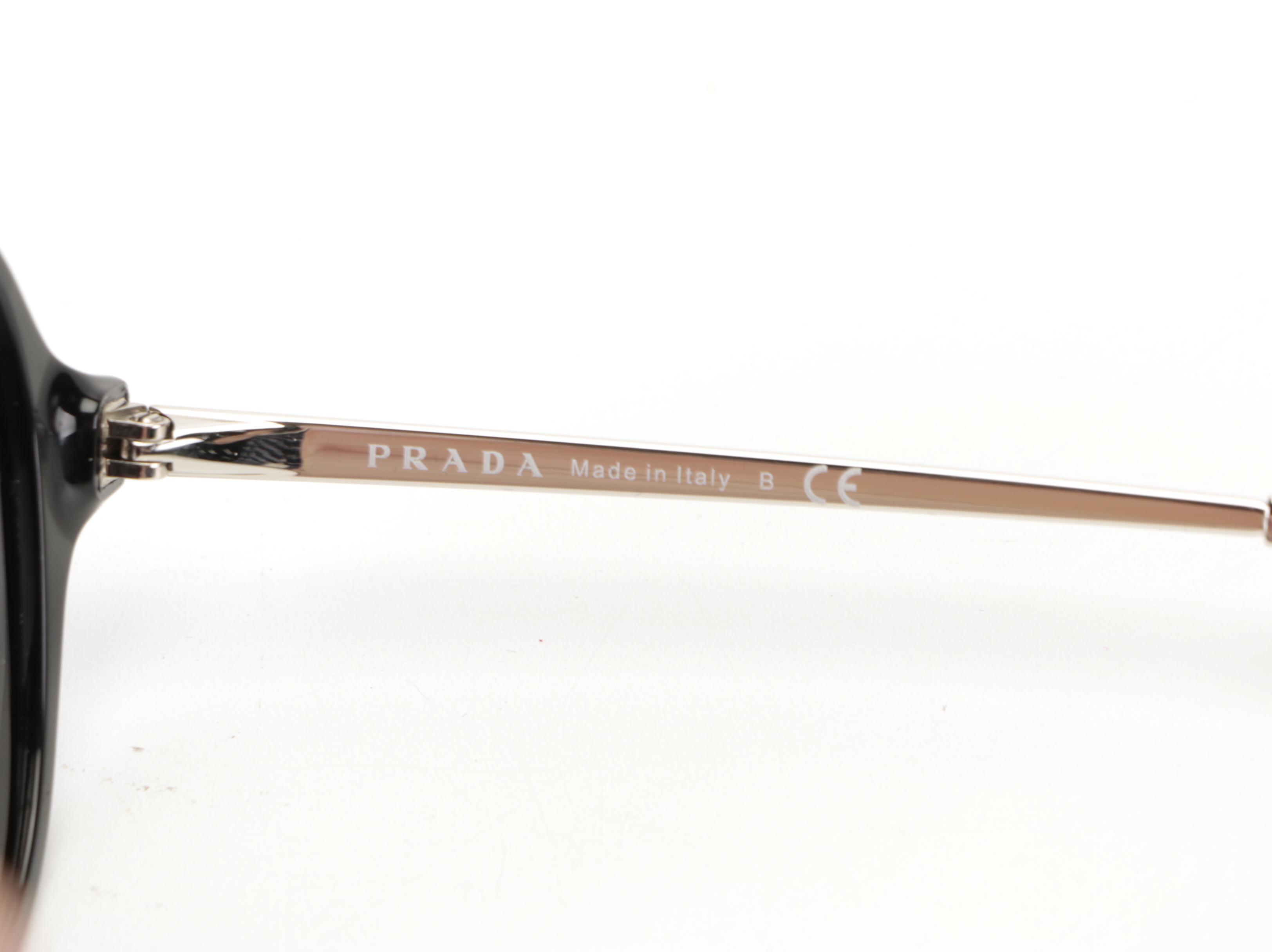 Prada SPR 13W Aviator Sunglasses in Black Acetate with Case and Box