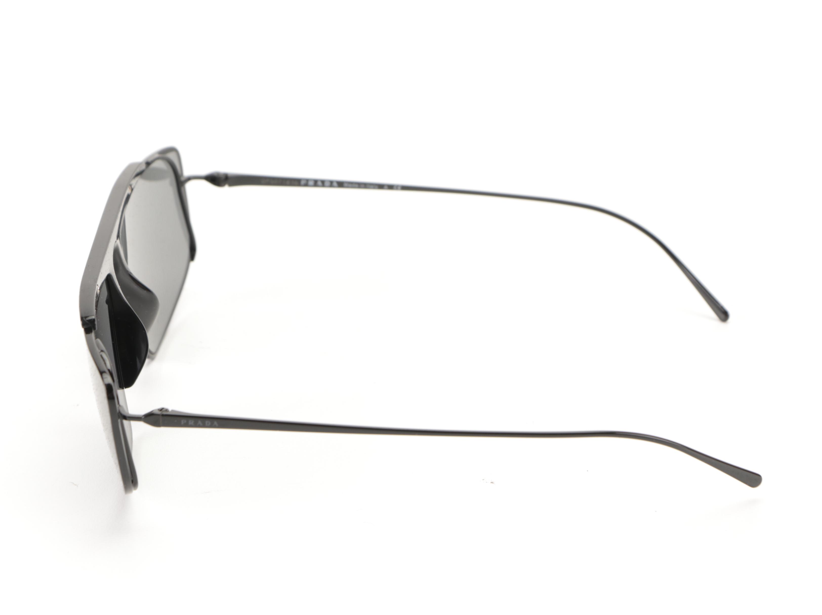 Prada SPR 50V Metal Browline Sunglasses in Black with Case and Box