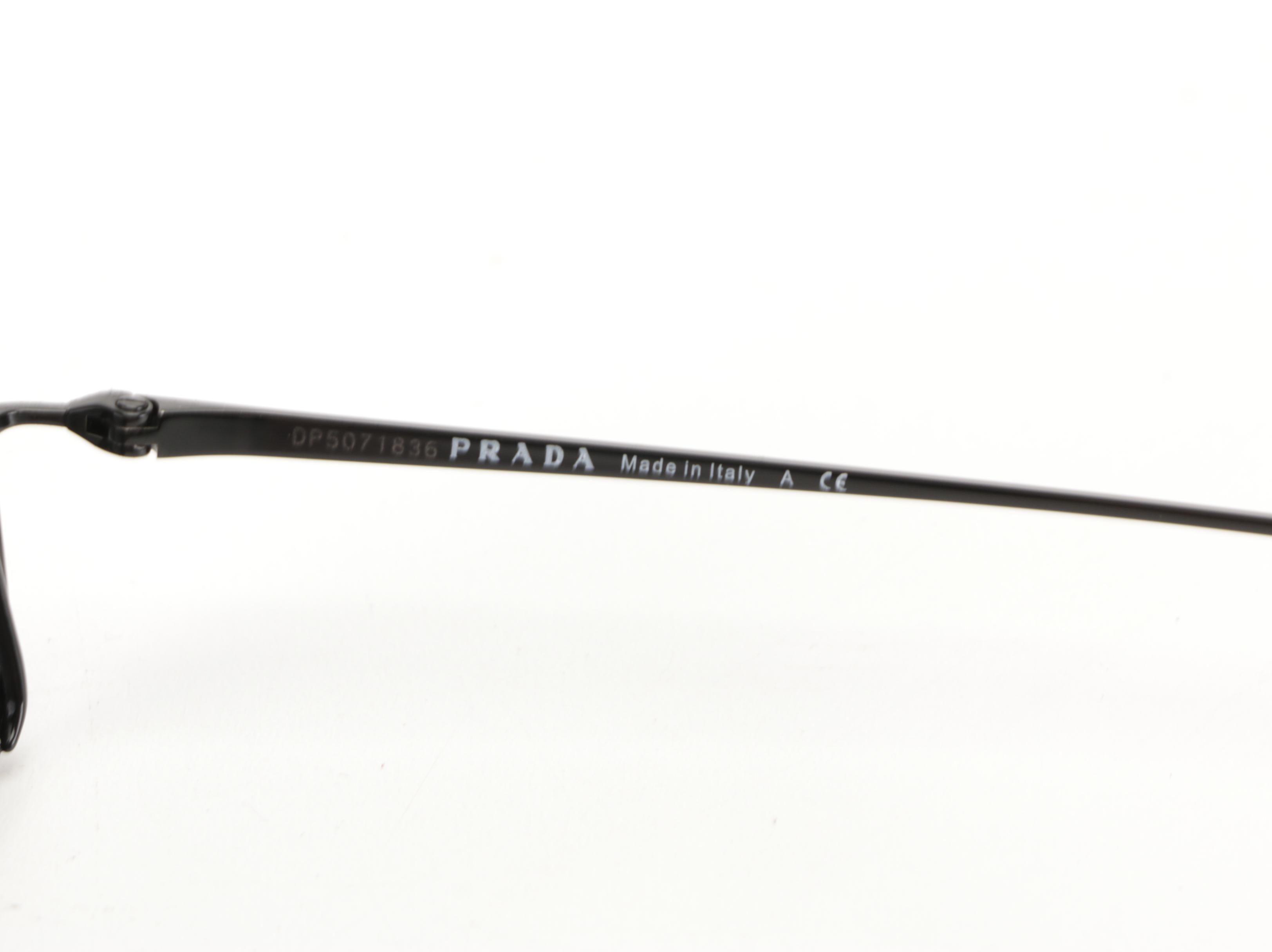 Prada SPR 50V Metal Browline Sunglasses in Black with Case and Box