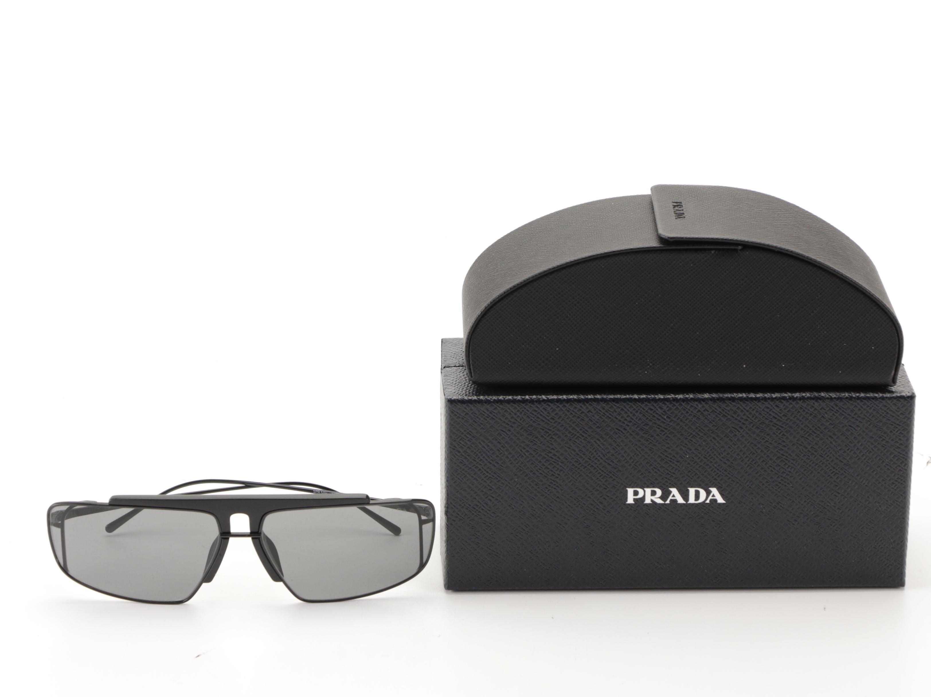 Prada SPR 50V Metal Browline Sunglasses in Black with Case and Box