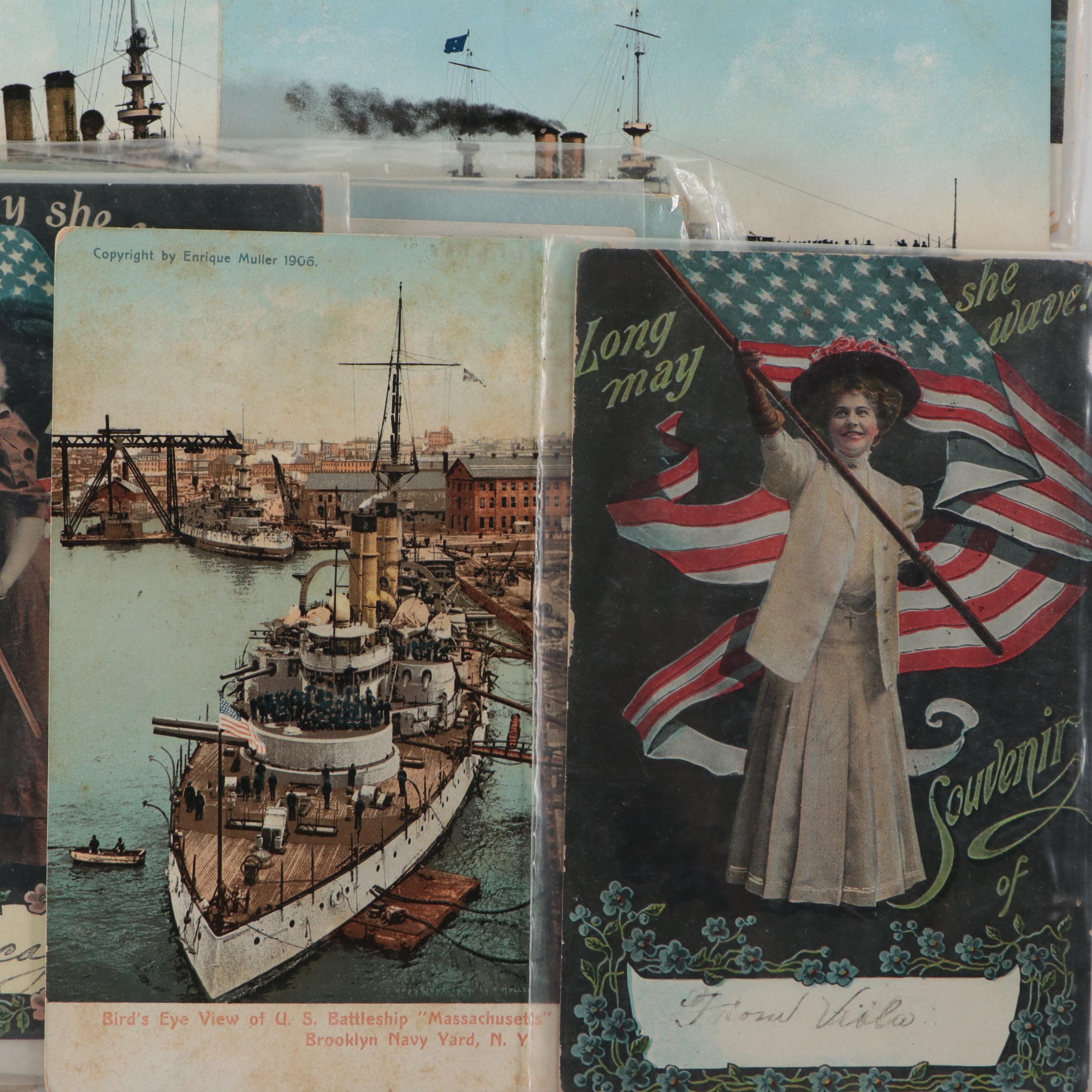 U. S. Naval and Patriotic Postcards Featuring Battleships, Early 20th Century