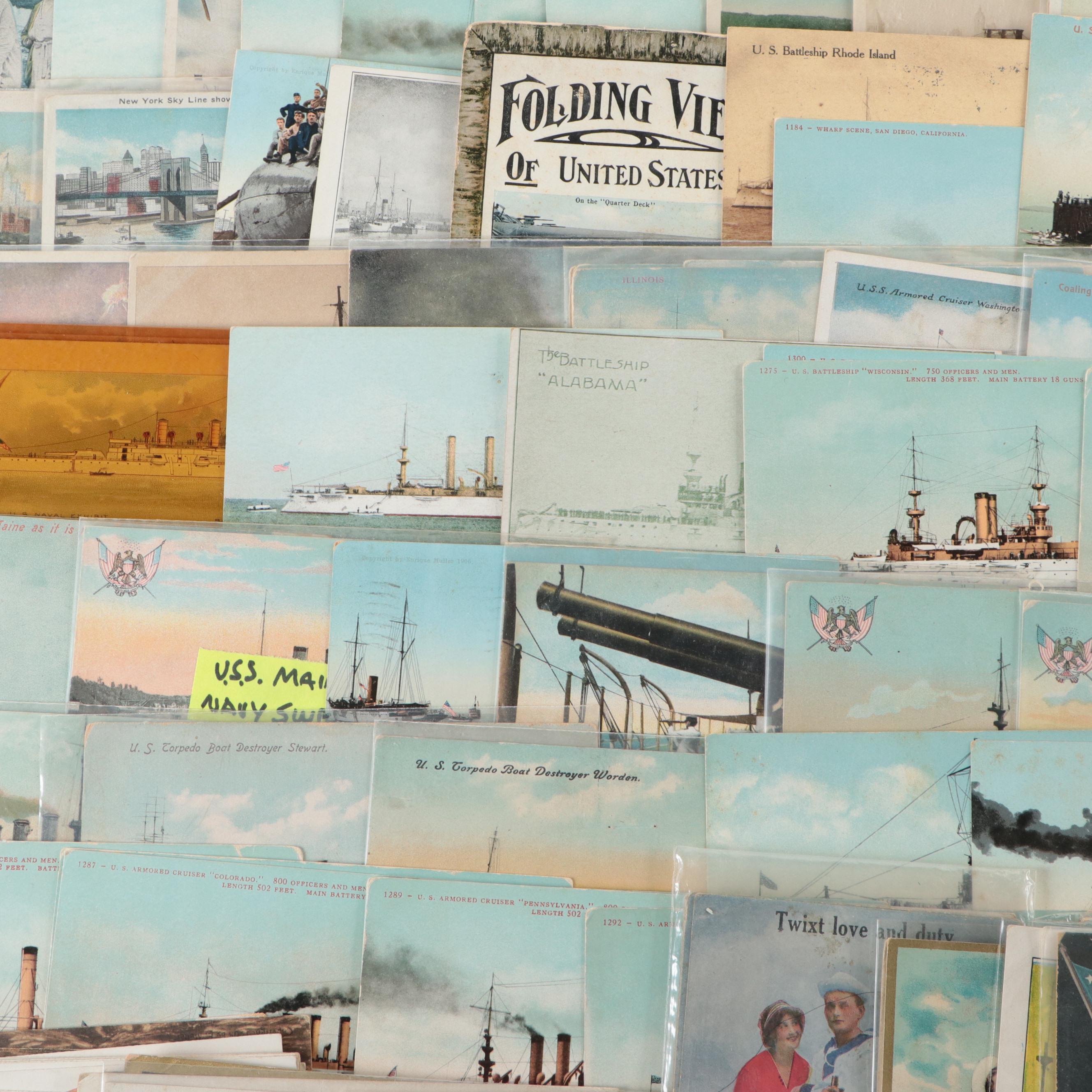 U. S. Naval and Patriotic Postcards Featuring Battleships, Early 20th Century