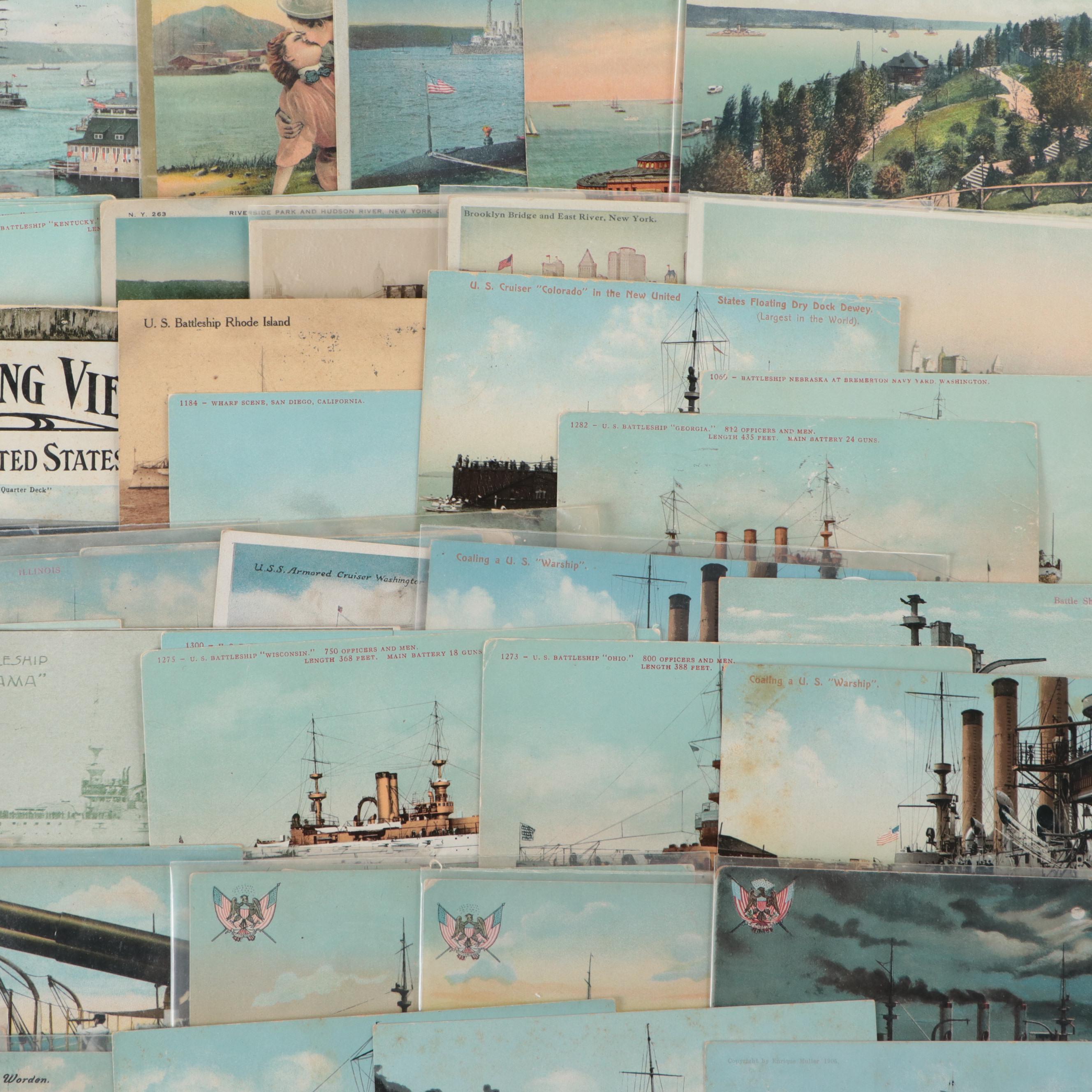 U. S. Naval and Patriotic Postcards Featuring Battleships, Early 20th Century