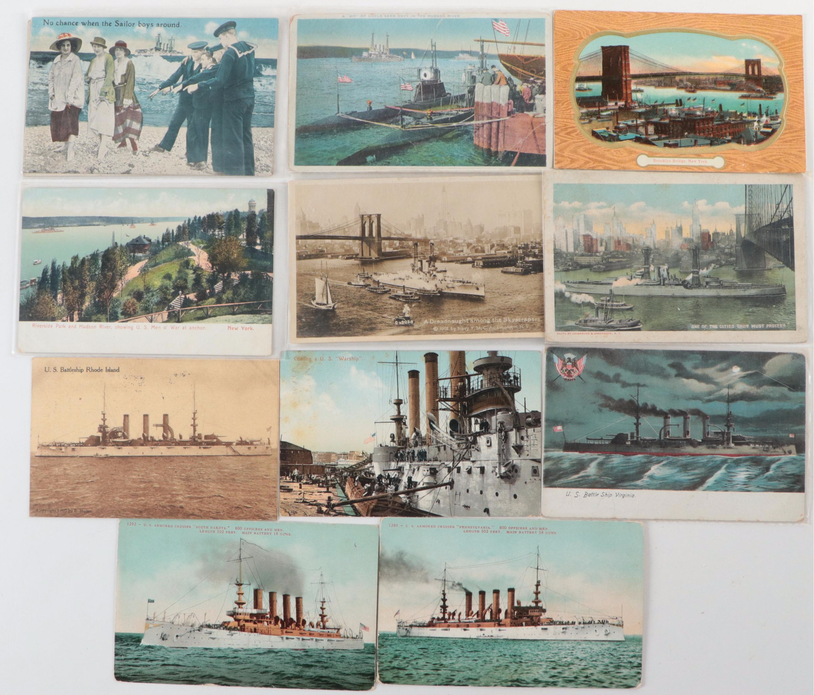 U. S. Naval and Patriotic Postcards Featuring Battleships, Early 20th Century