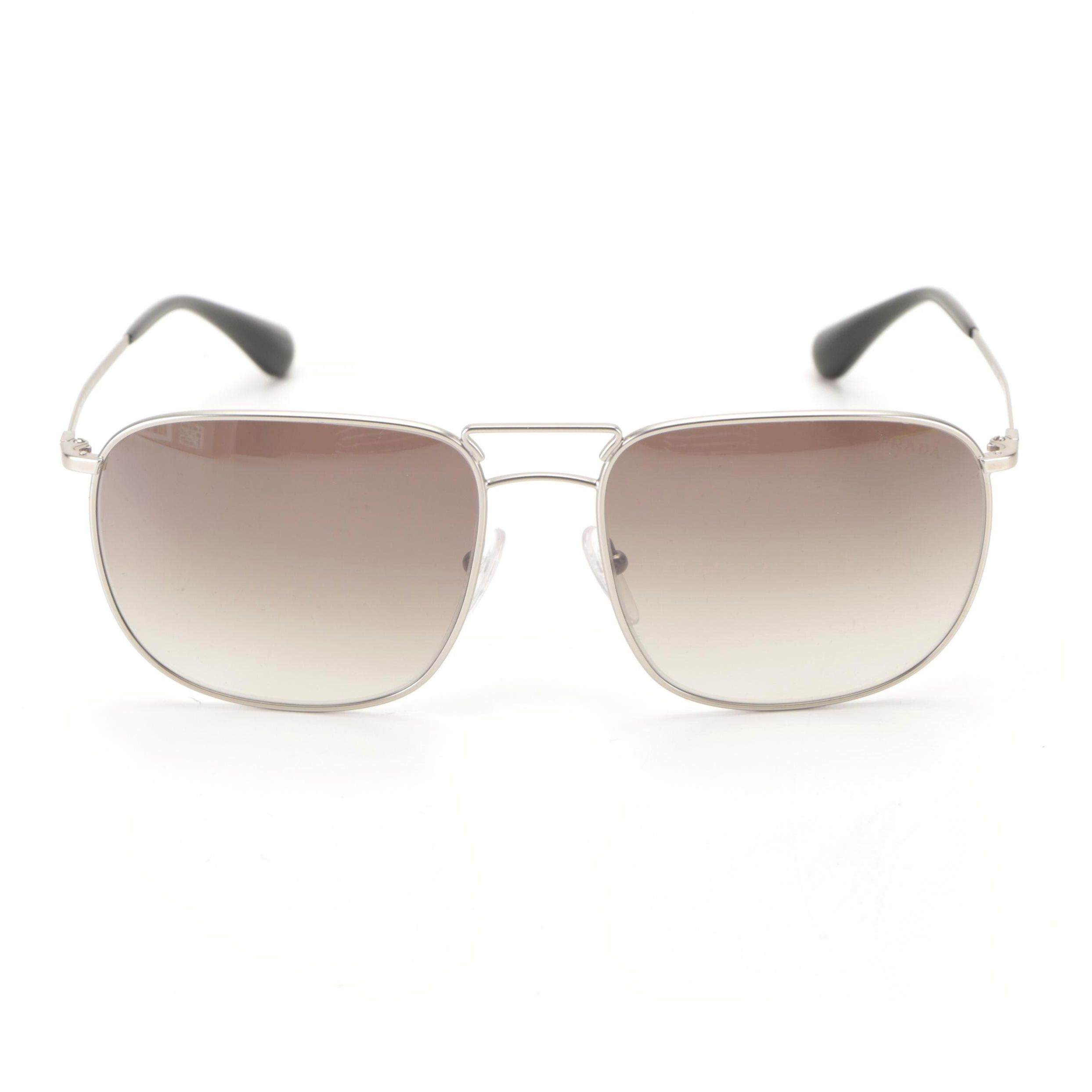 Prada SPR 52T Rectangular Aviator Sunglasses in Matte Metal with Case and Box
