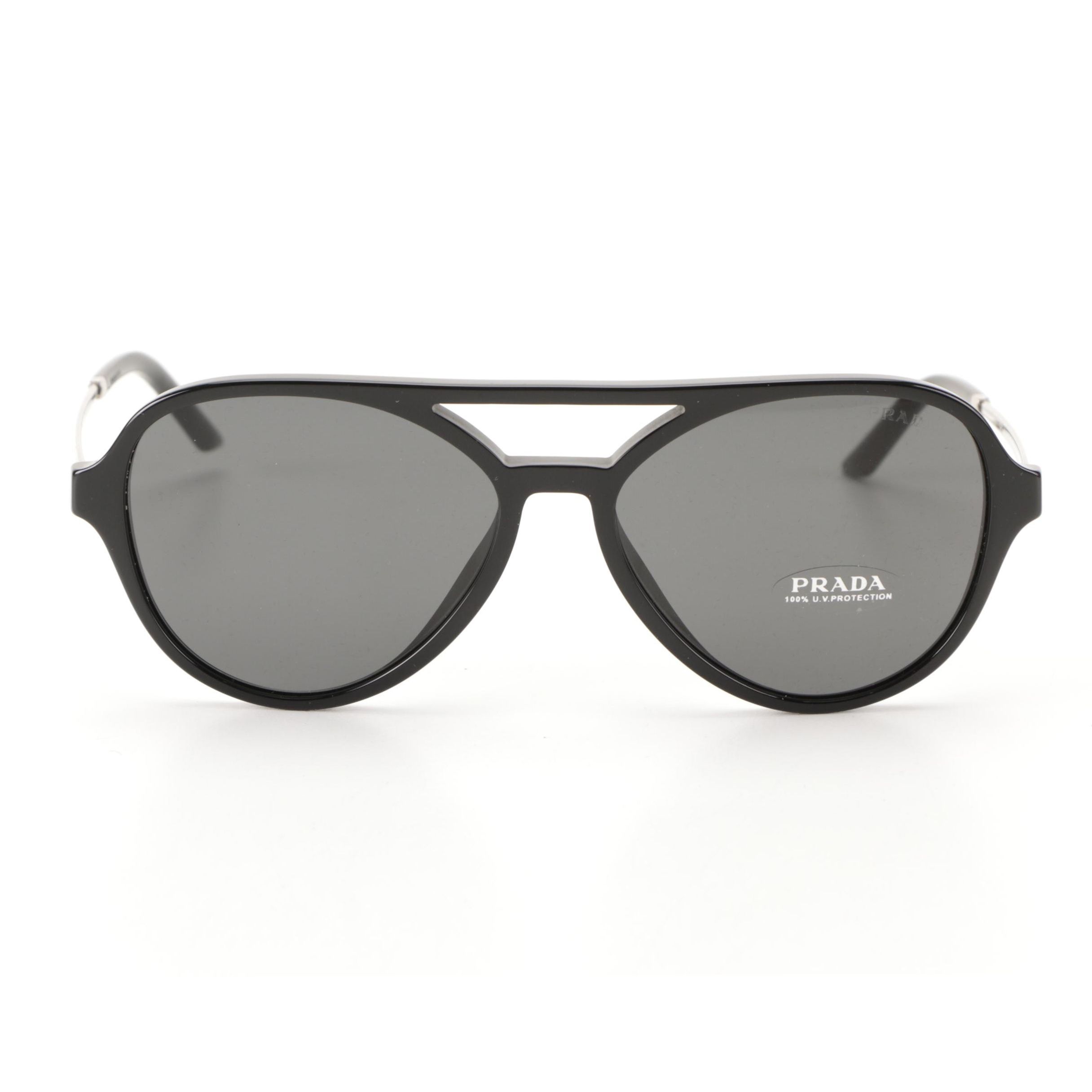 Prada SPR 13W Aviator Sunglasses in Black Acetate with Case and Box