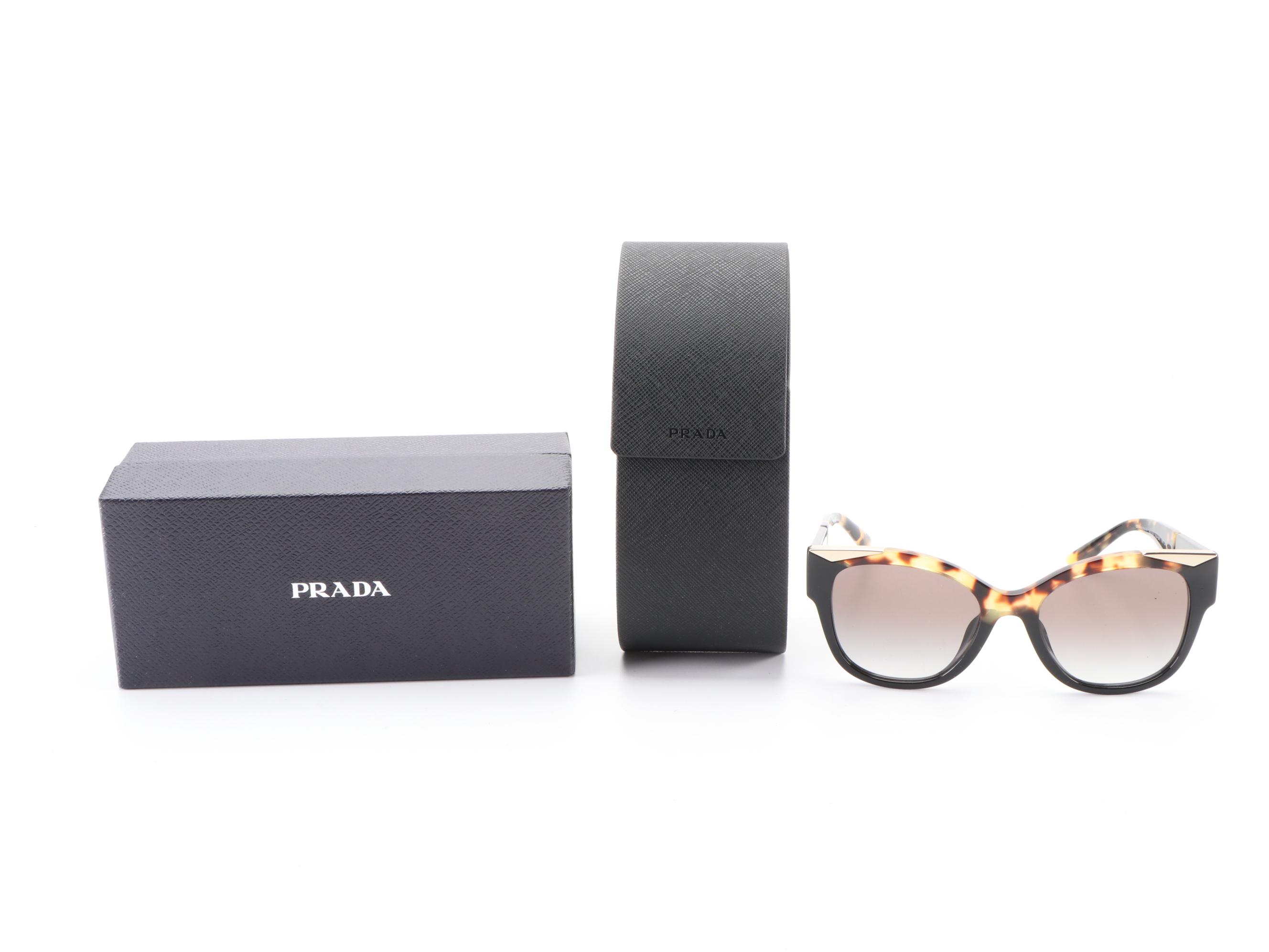 Prada SPR 02W-F Sunglasses in Havana/Black with Case and Box
