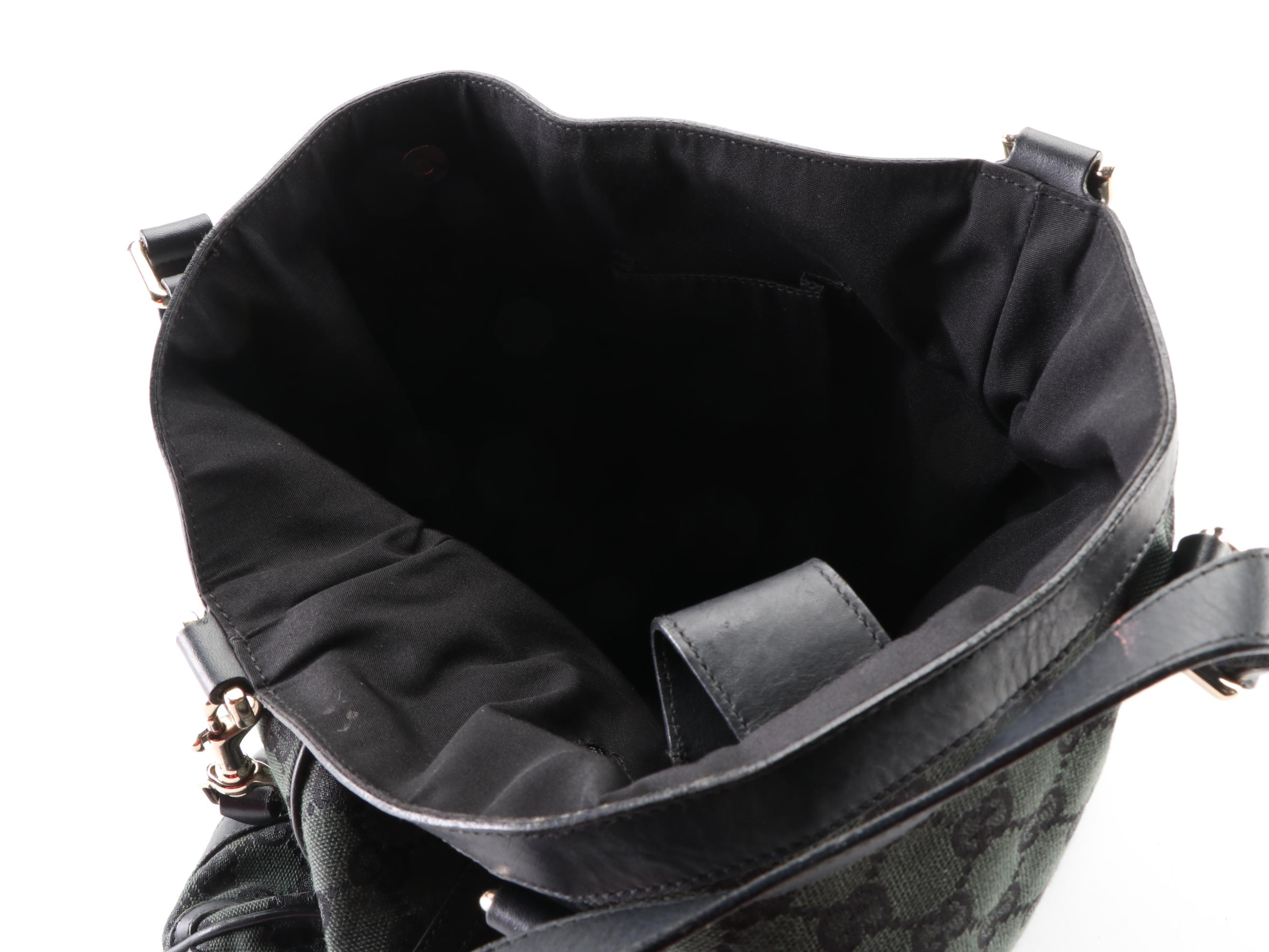 Gucci Abbey D-Ring Two-Way Hobo Tote in Green GG Canvas and Black Leather