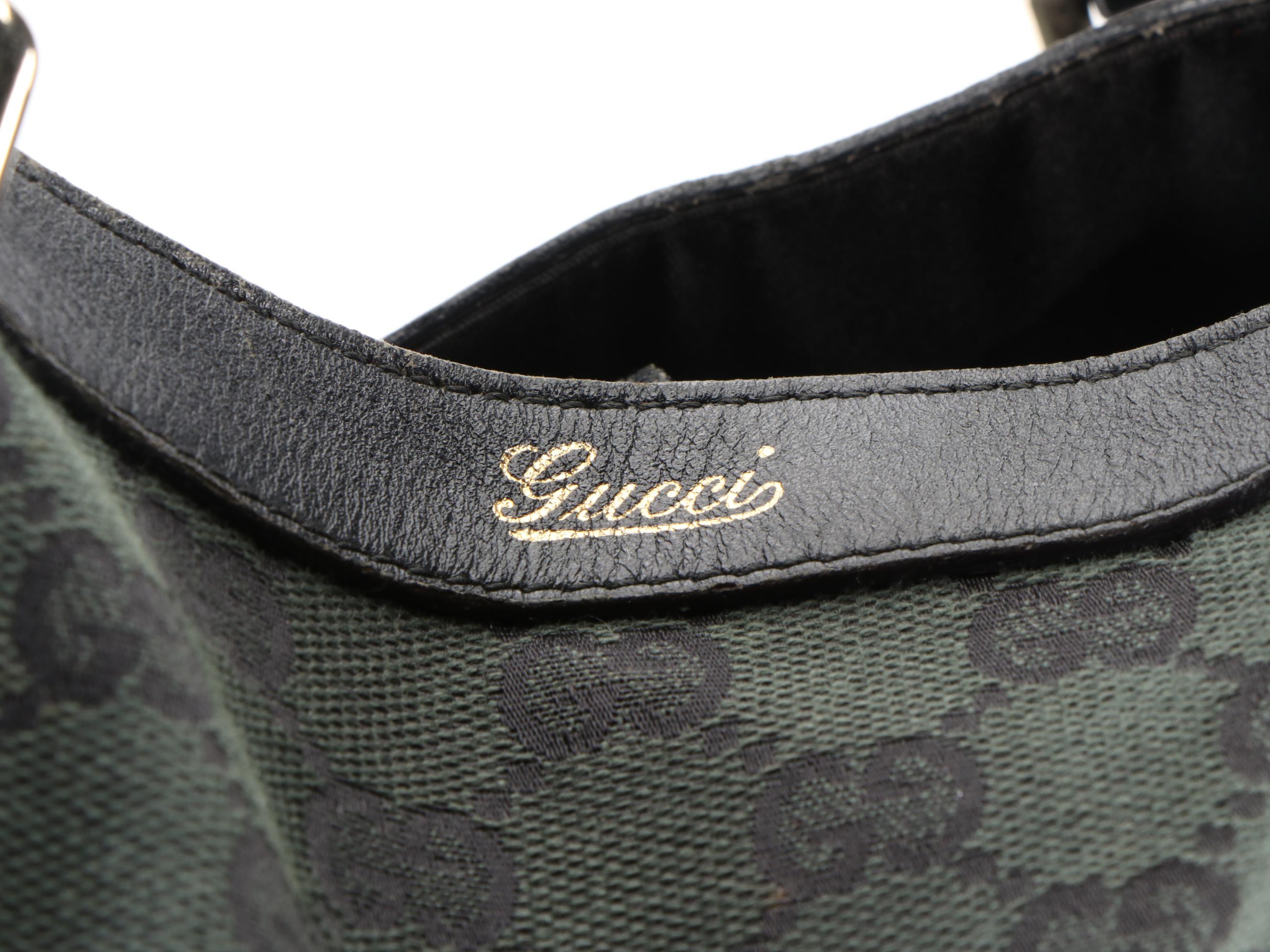 Gucci Abbey D-Ring Two-Way Hobo Tote in Green GG Canvas and Black Leather