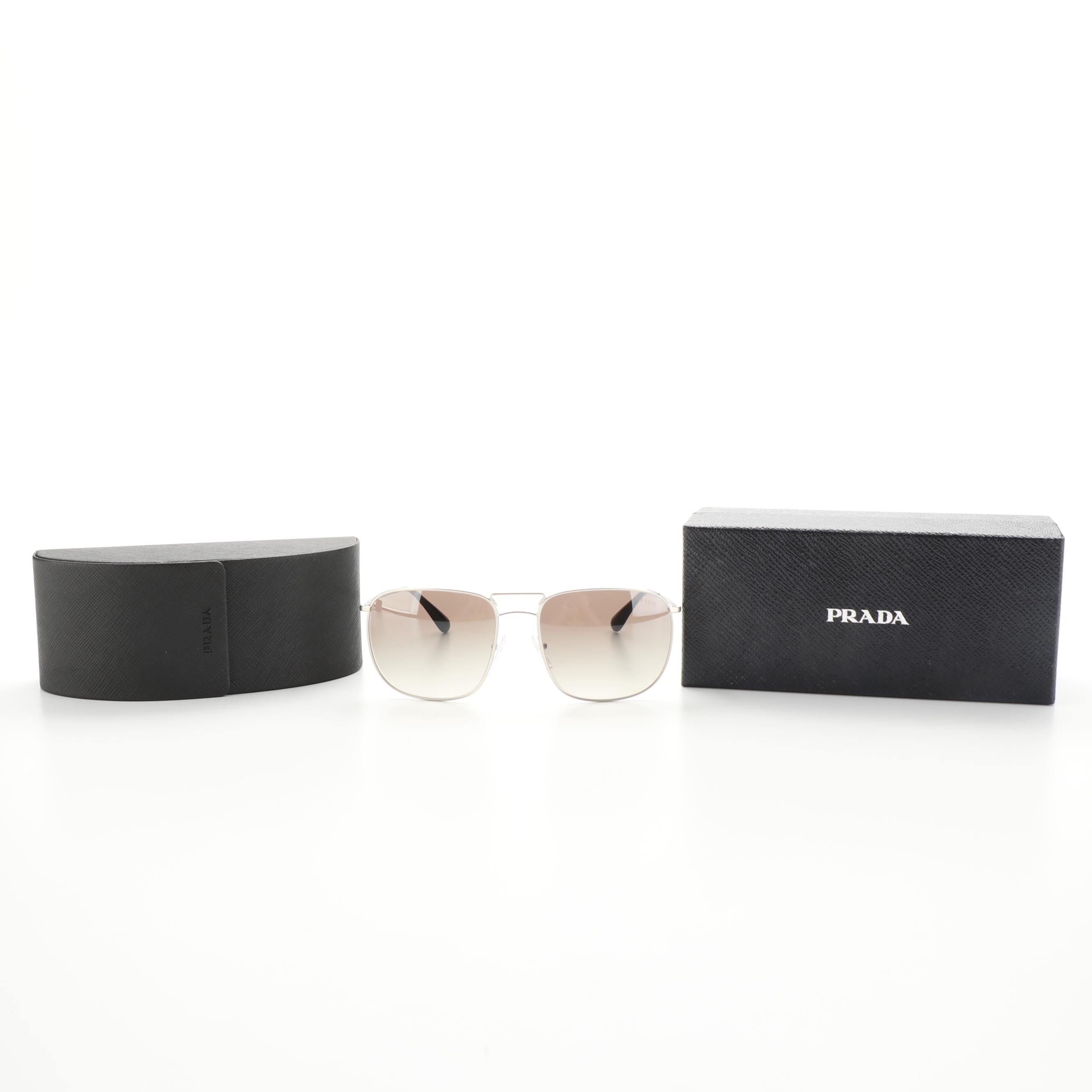 Prada SPR52T Mirror Lens Pilot Sunglasses in Silver Tone with Case and Box