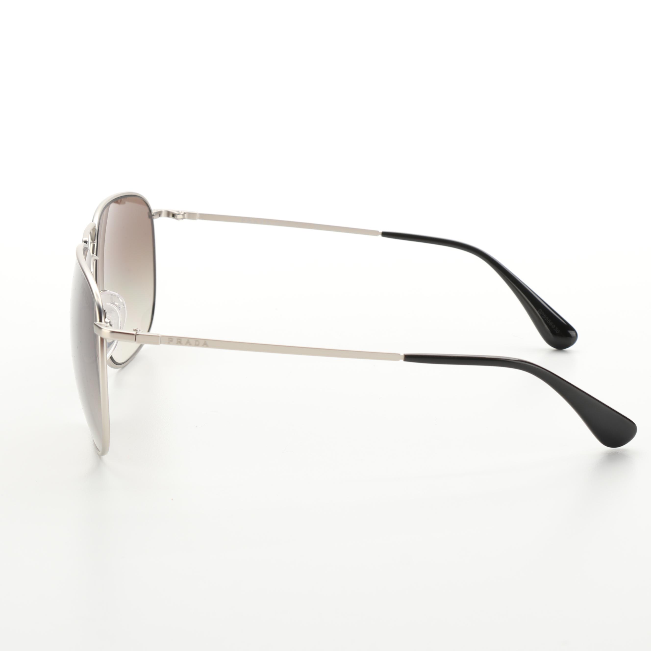 Prada SPR52T Mirror Lens Pilot Sunglasses in Silver Tone with Case and Box