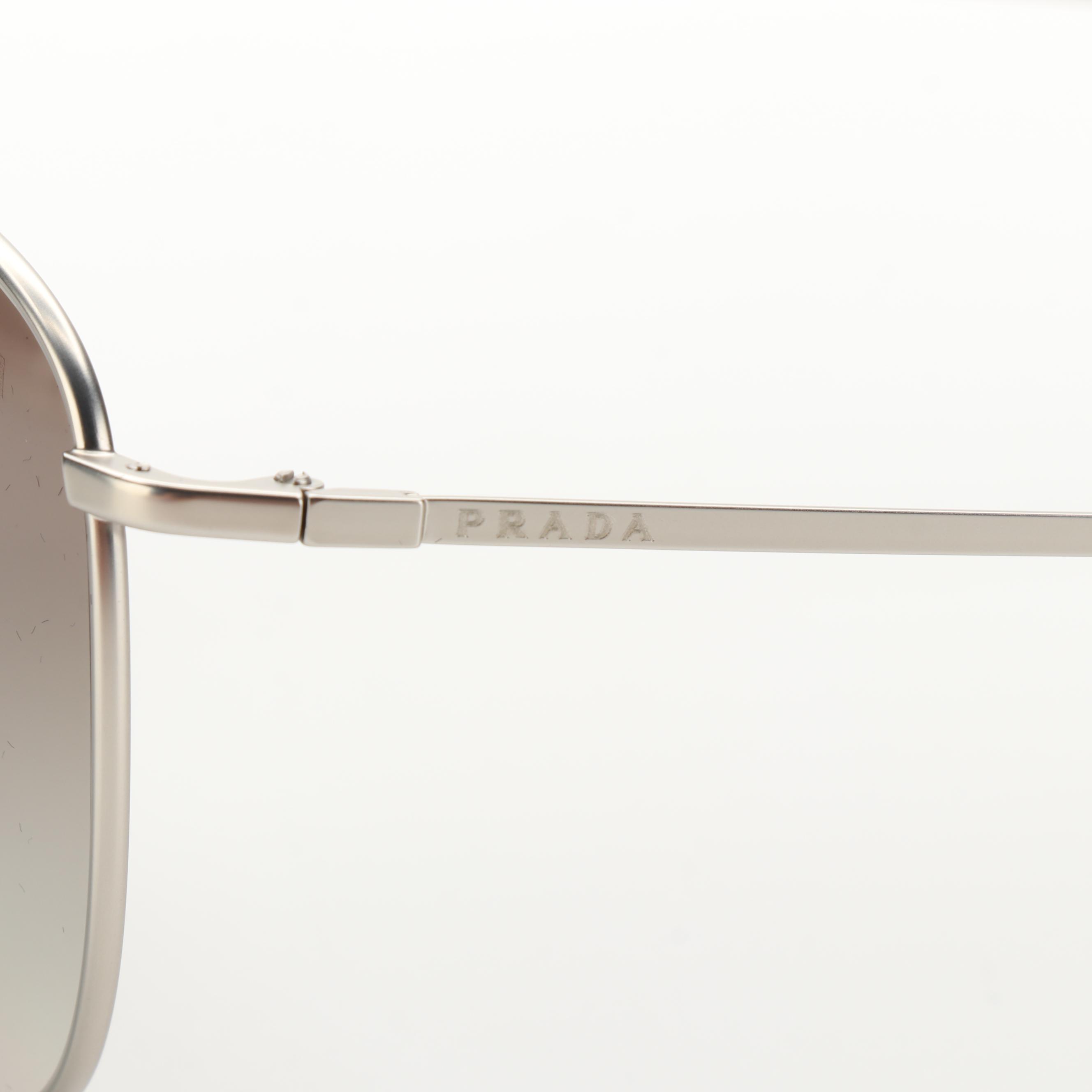 Prada SPR52T Mirror Lens Pilot Sunglasses in Silver Tone with Case and Box