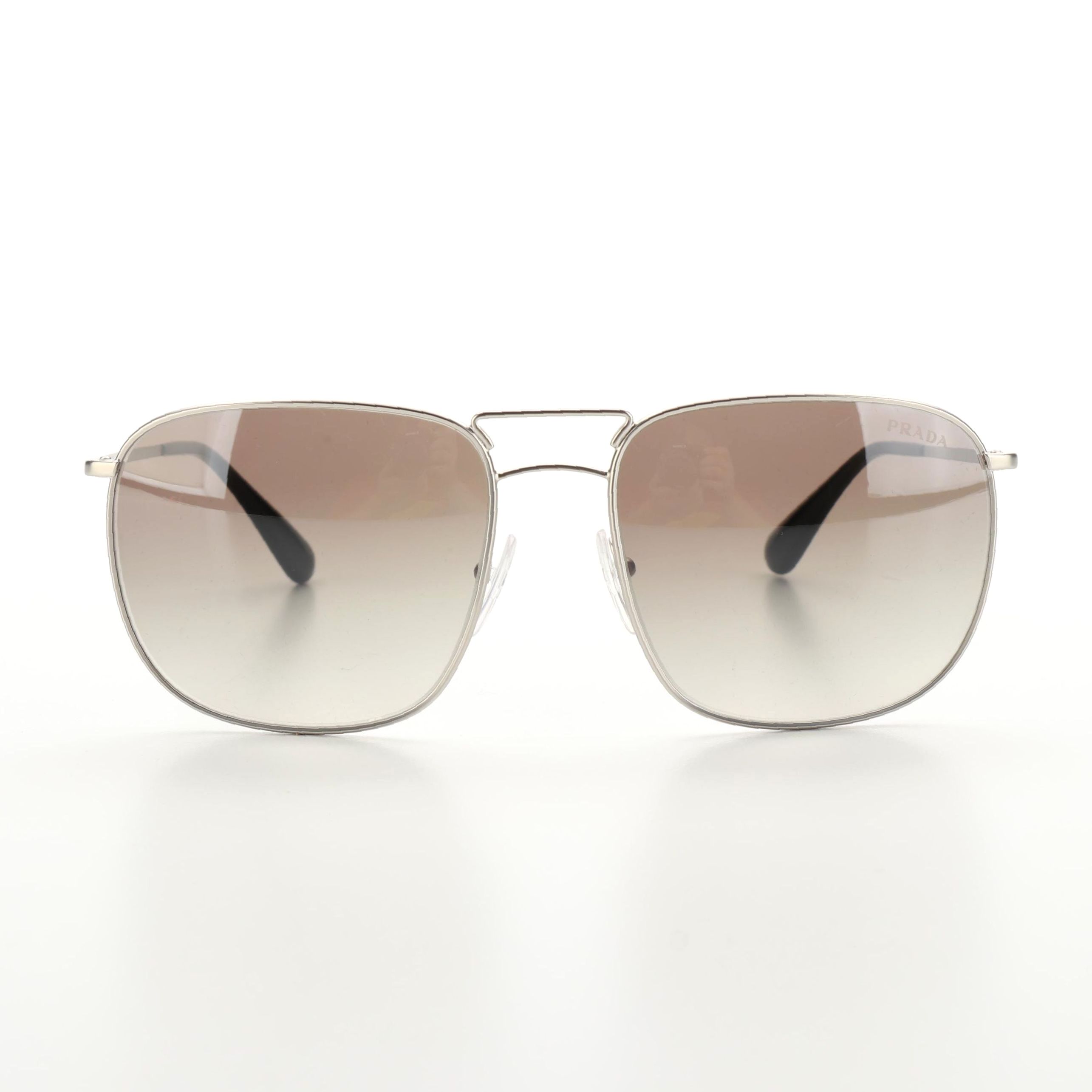 Prada SPR52T Mirror Lens Pilot Sunglasses in Silver Tone with Case and Box