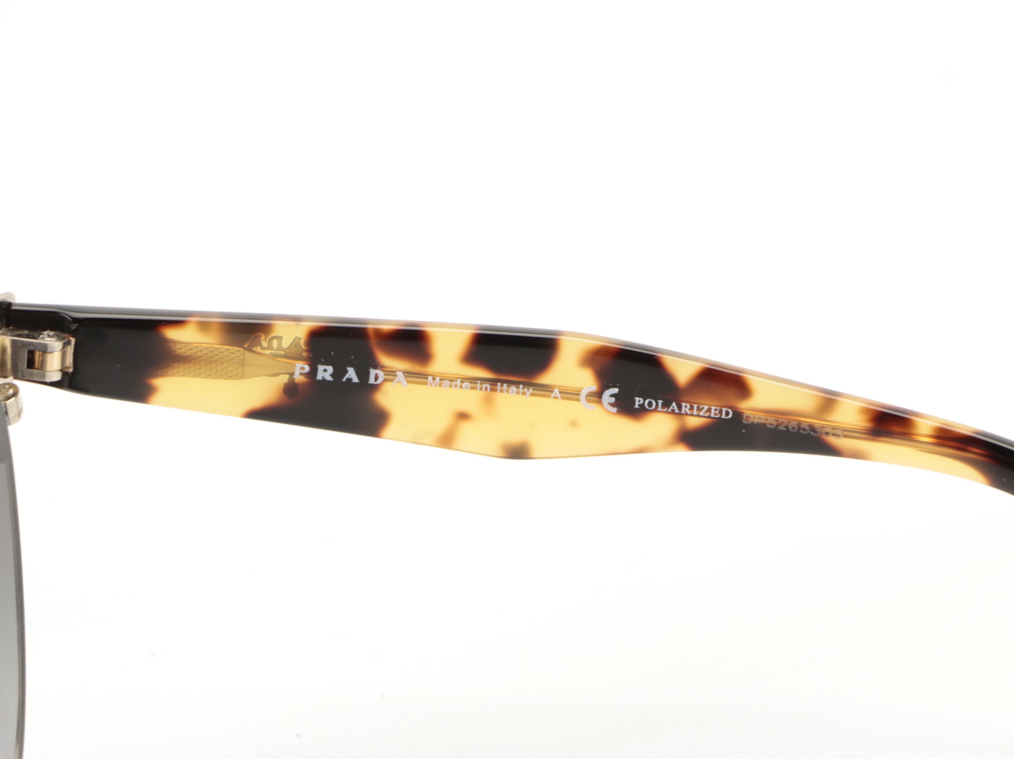 Prada SPR61T Polarized Horn-Rimmed Round Sunglasses with Case and Box