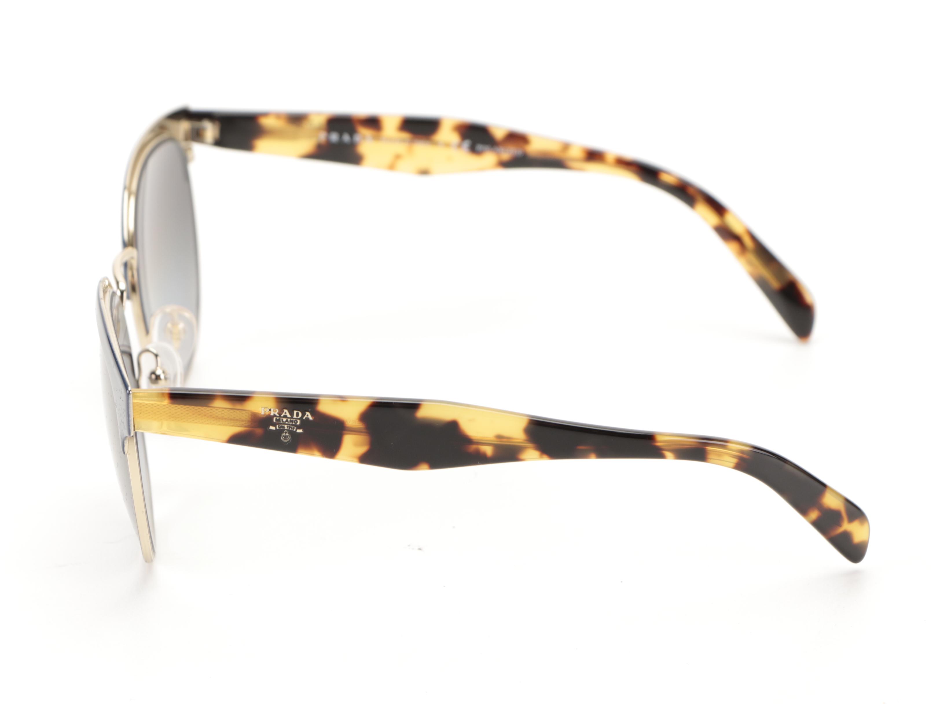 Prada SPR61T Polarized Horn-Rimmed Round Sunglasses with Case and Box