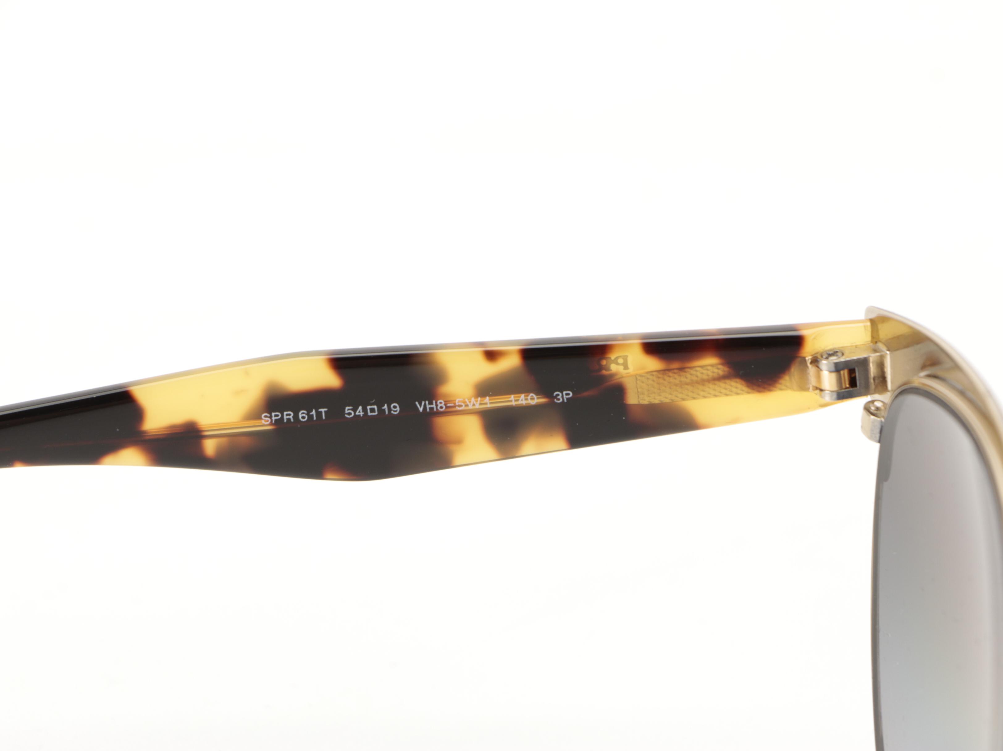 Prada SPR61T Polarized Horn-Rimmed Round Sunglasses with Case and Box