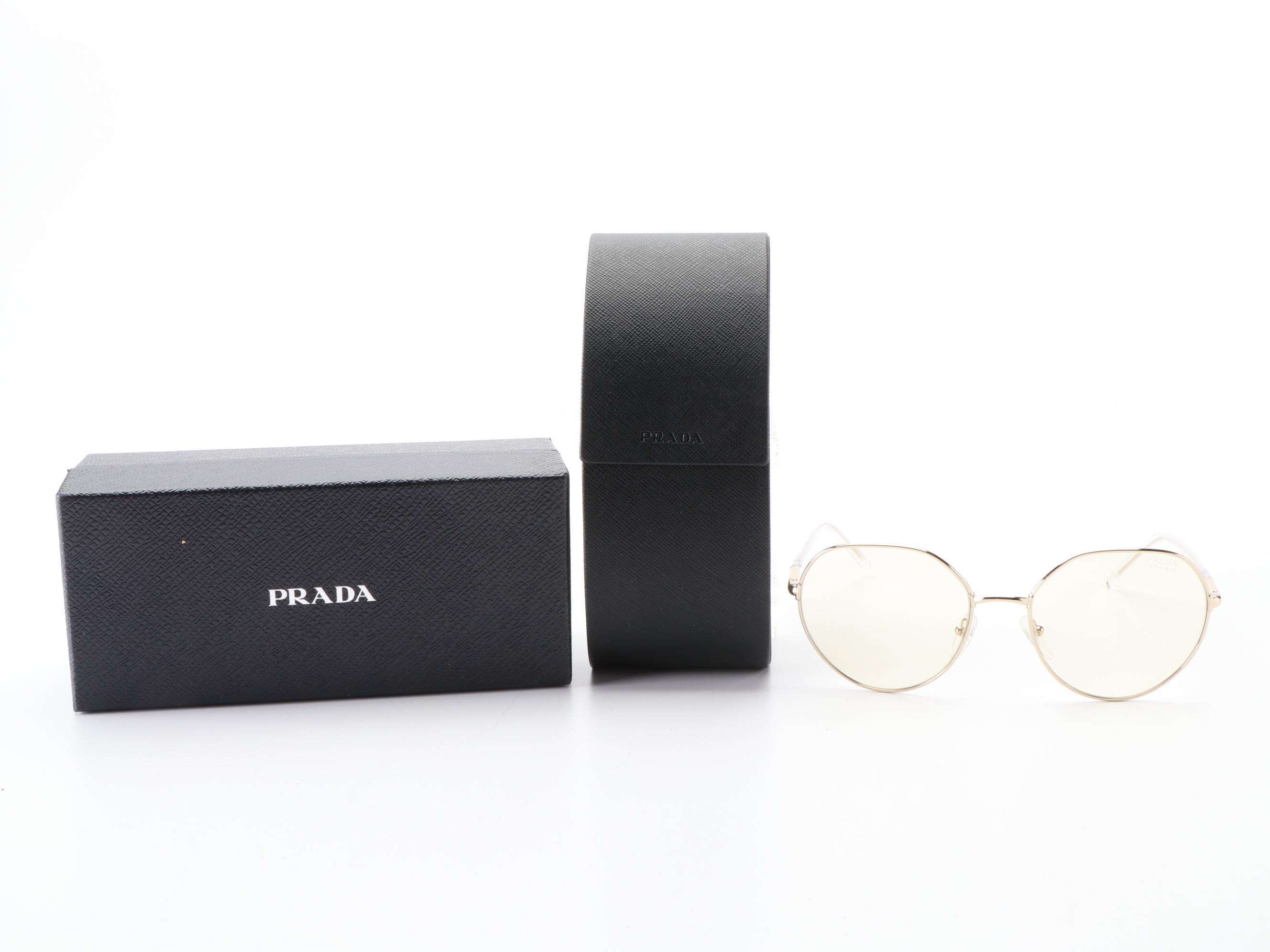 Prada SPR65X Photochromic Lens Round Sunglasses with Case and Box