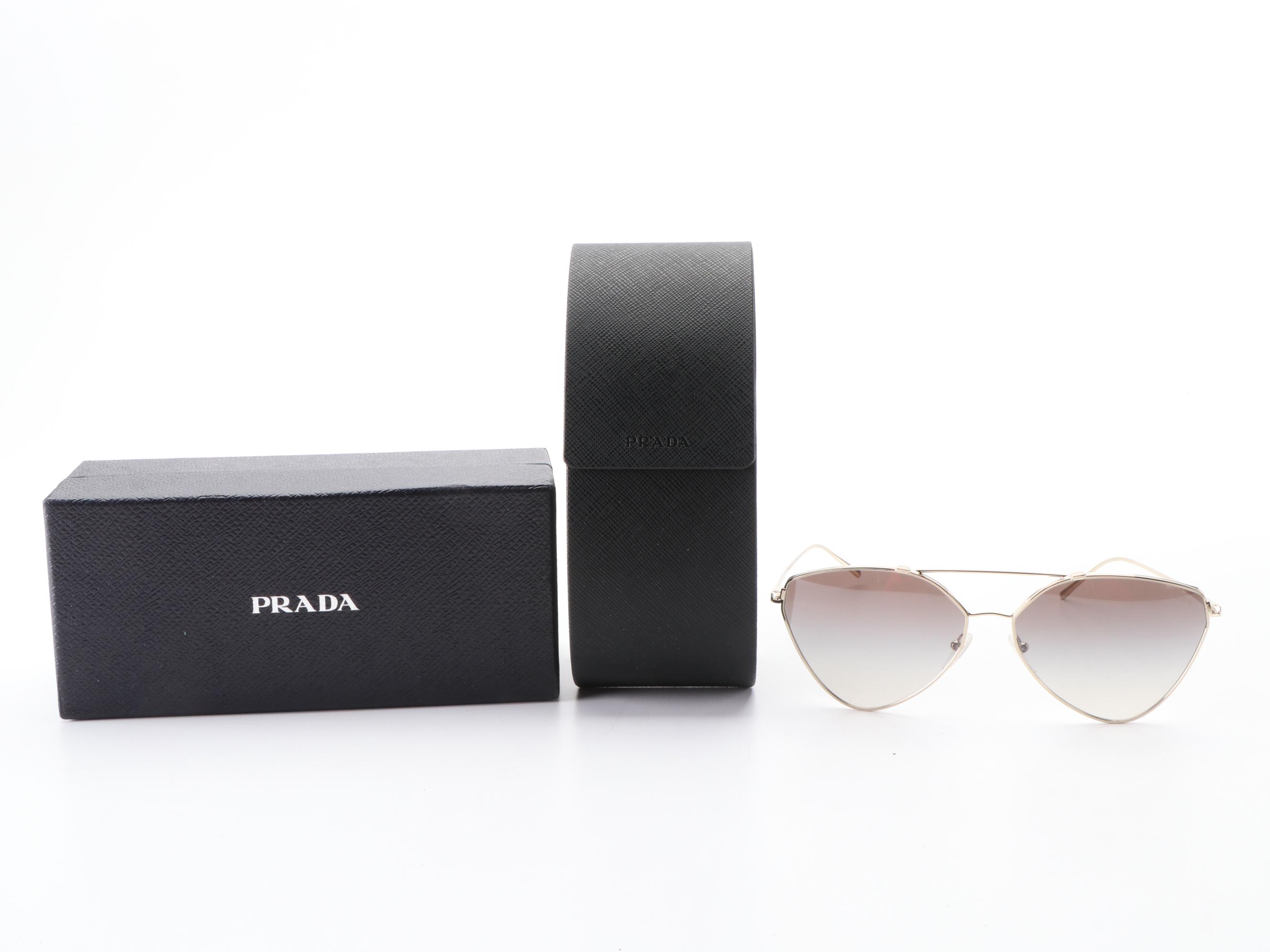 Prada SPR51U Geometric Sunglasses with Case and Box