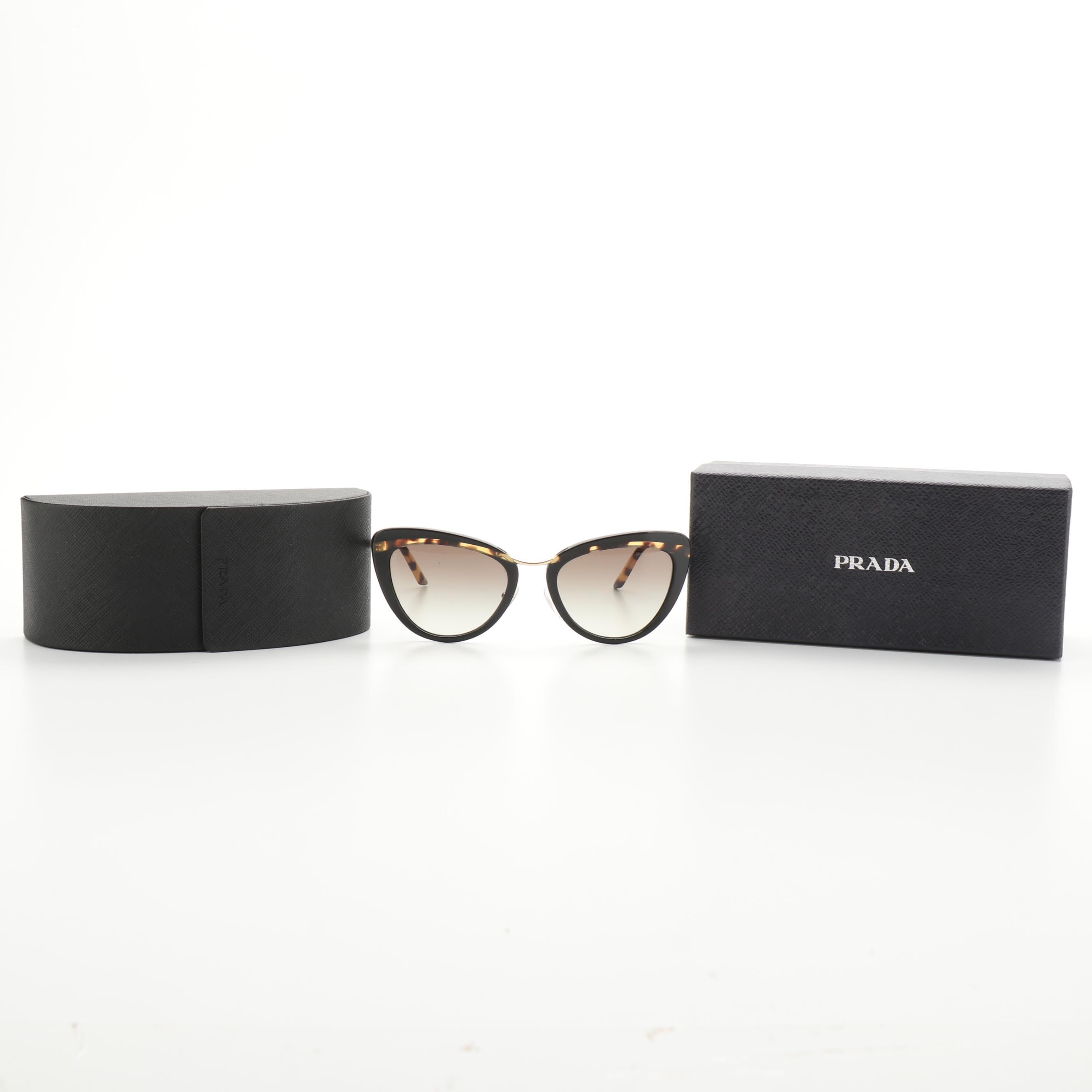 Prada SPR25X Havana Cat Eye Sunglasses with Case and Box