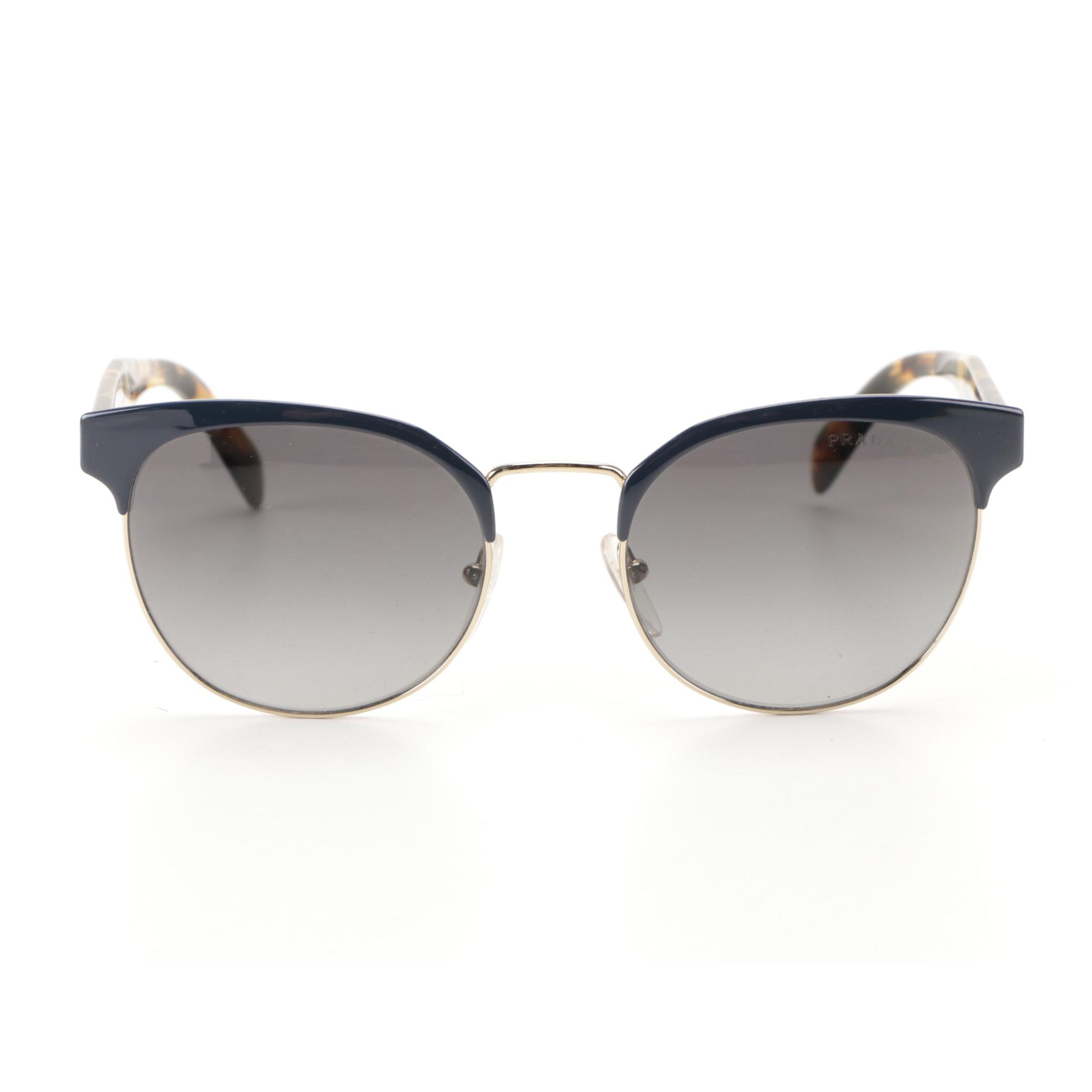 Prada SPR61T Polarized Horn-Rimmed Round Sunglasses with Case and Box