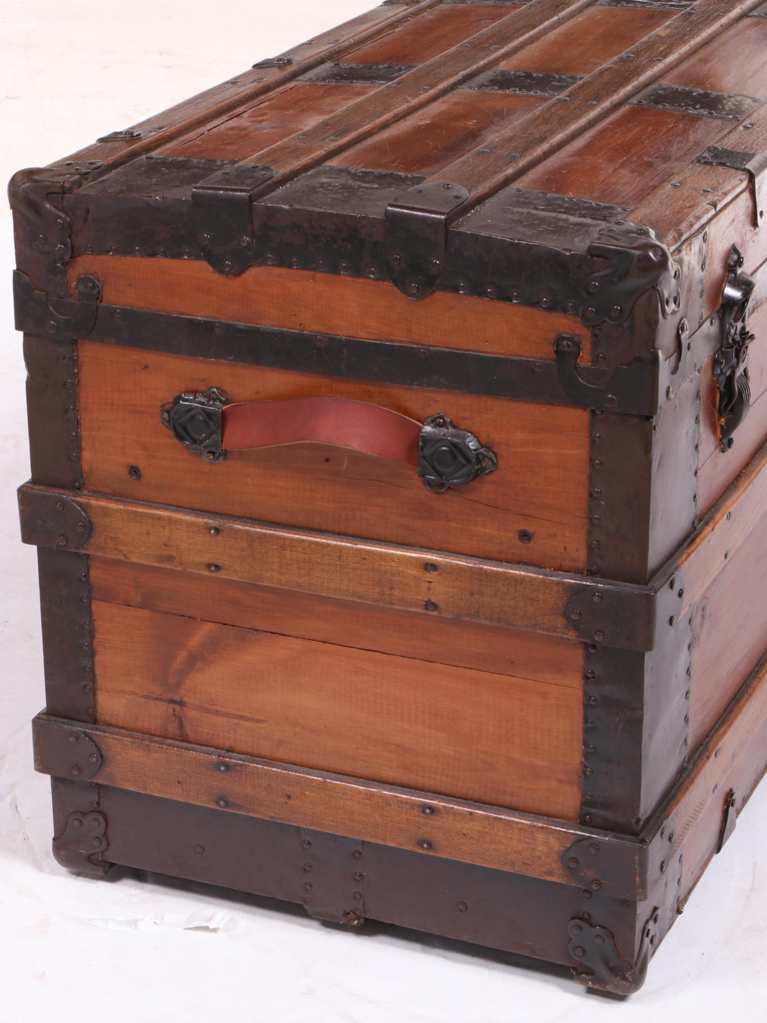 Late Victorian Flat Top Slatted Wood Steamer Trunk, Late 19th/ Early 20th C.