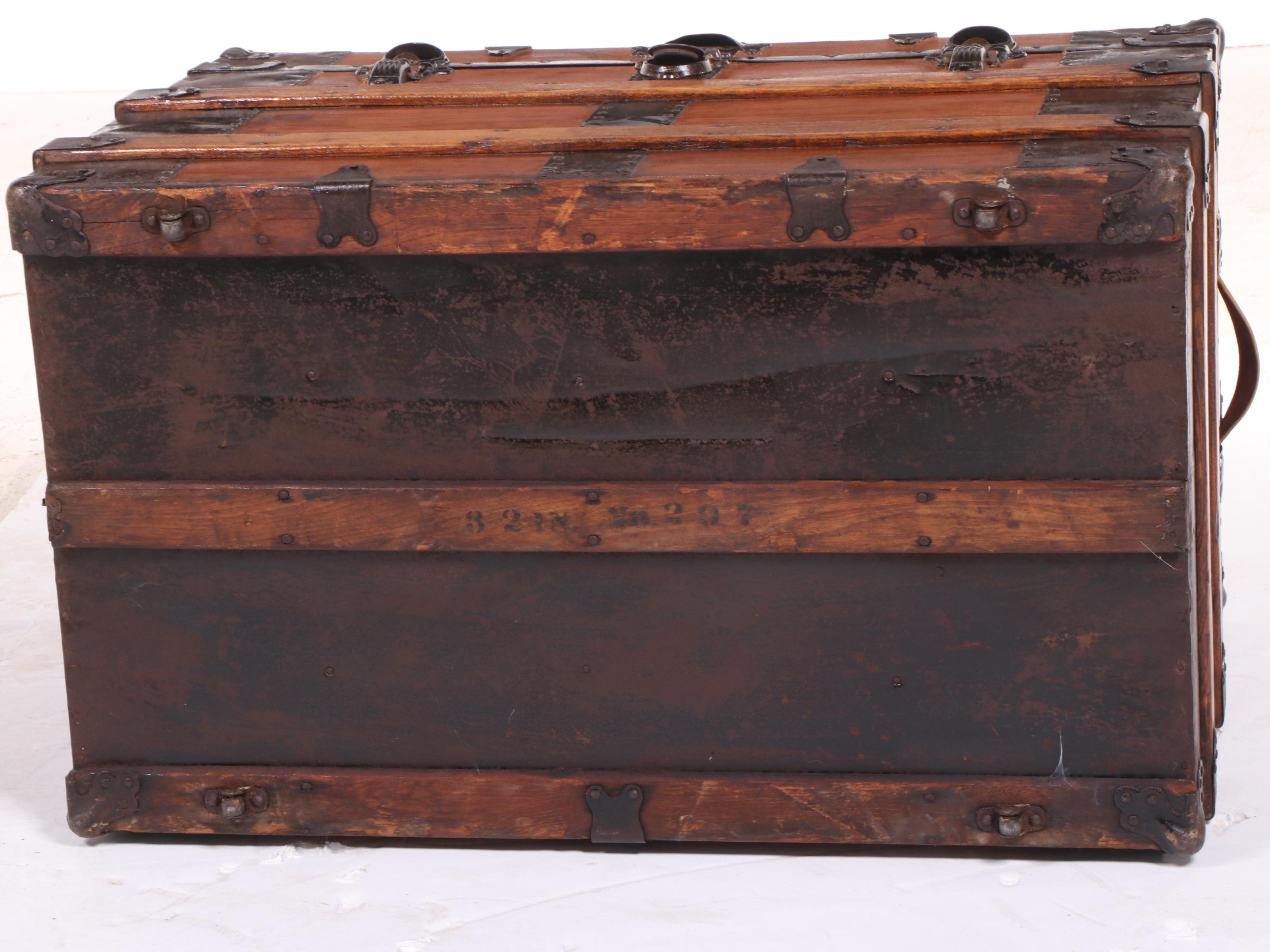 Late Victorian Flat Top Slatted Wood Steamer Trunk, Late 19th/ Early 20th C.