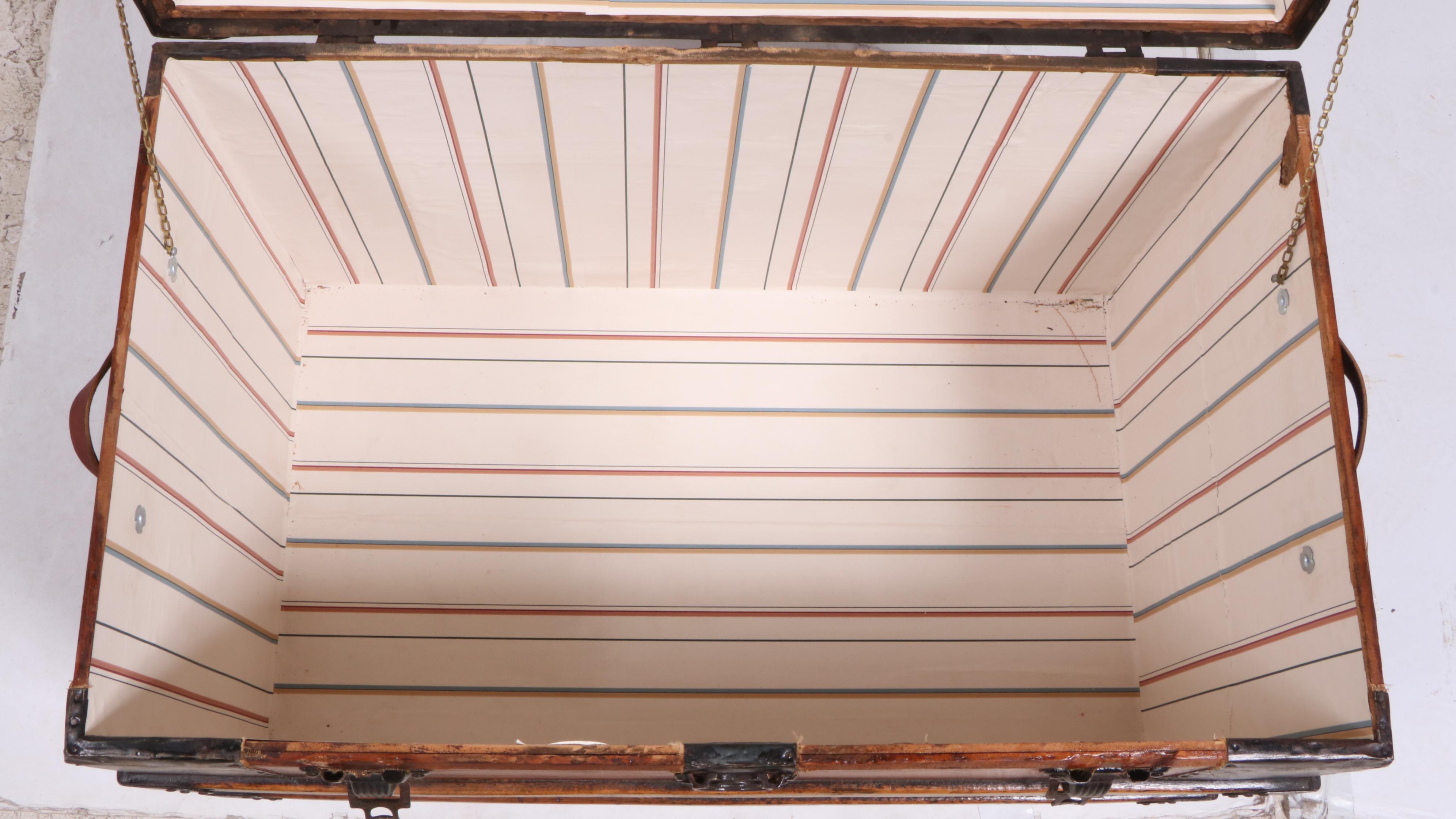 Late Victorian Flat Top Slatted Wood Steamer Trunk, Late 19th/ Early 20th C.