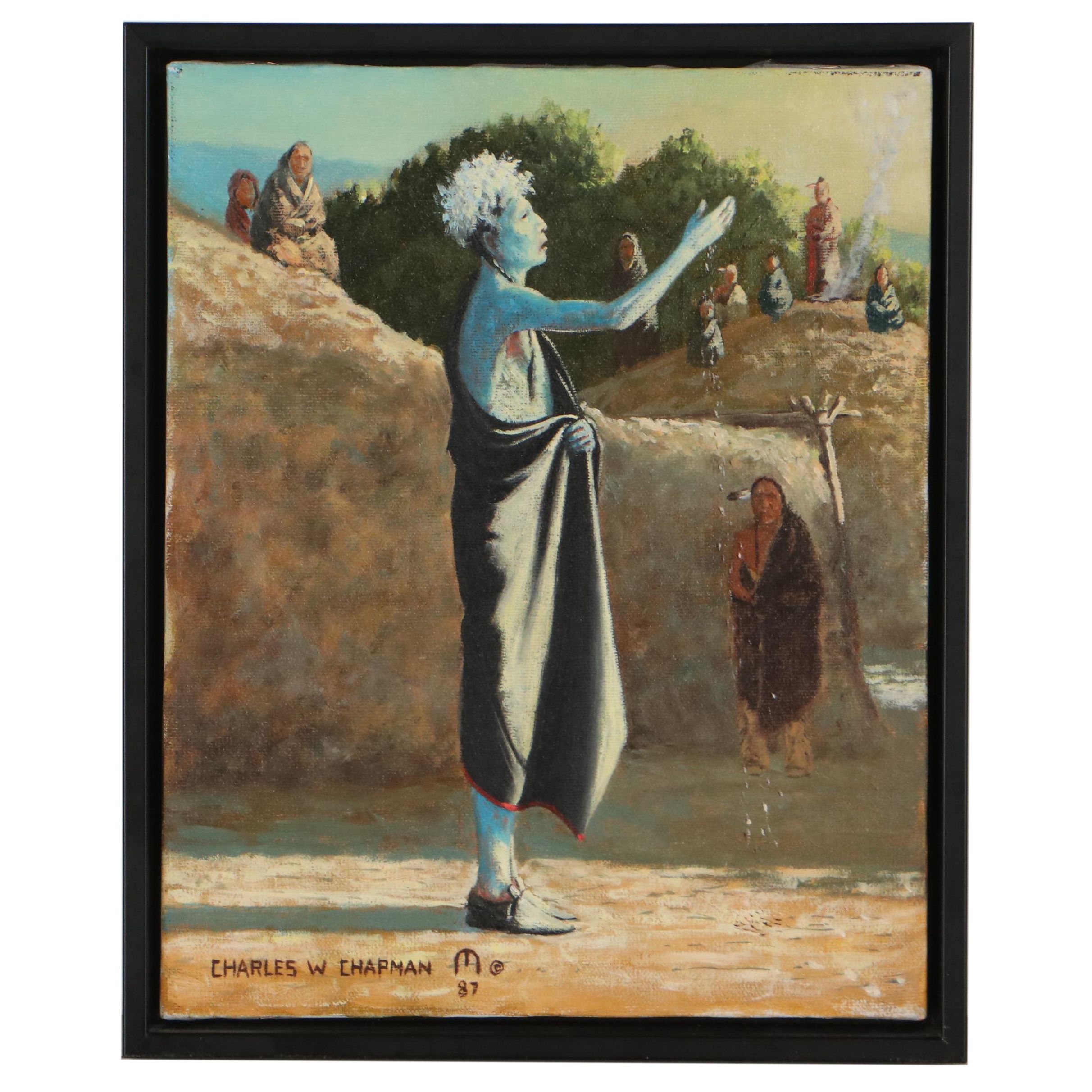 Charles W. Chapman Oil Painting of Native American Ceremony