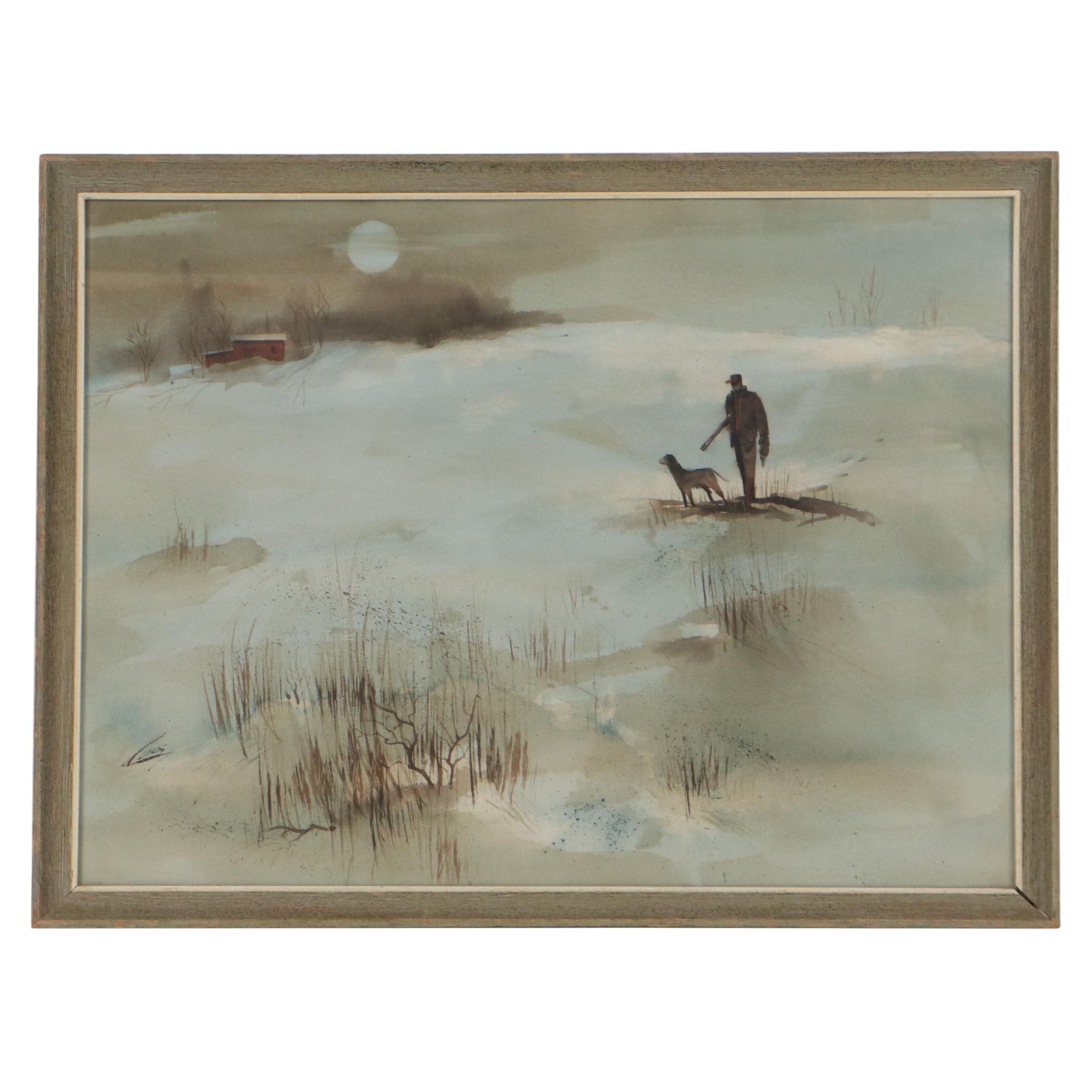 Ray Loos Sporting Landscape Watercolor Painting