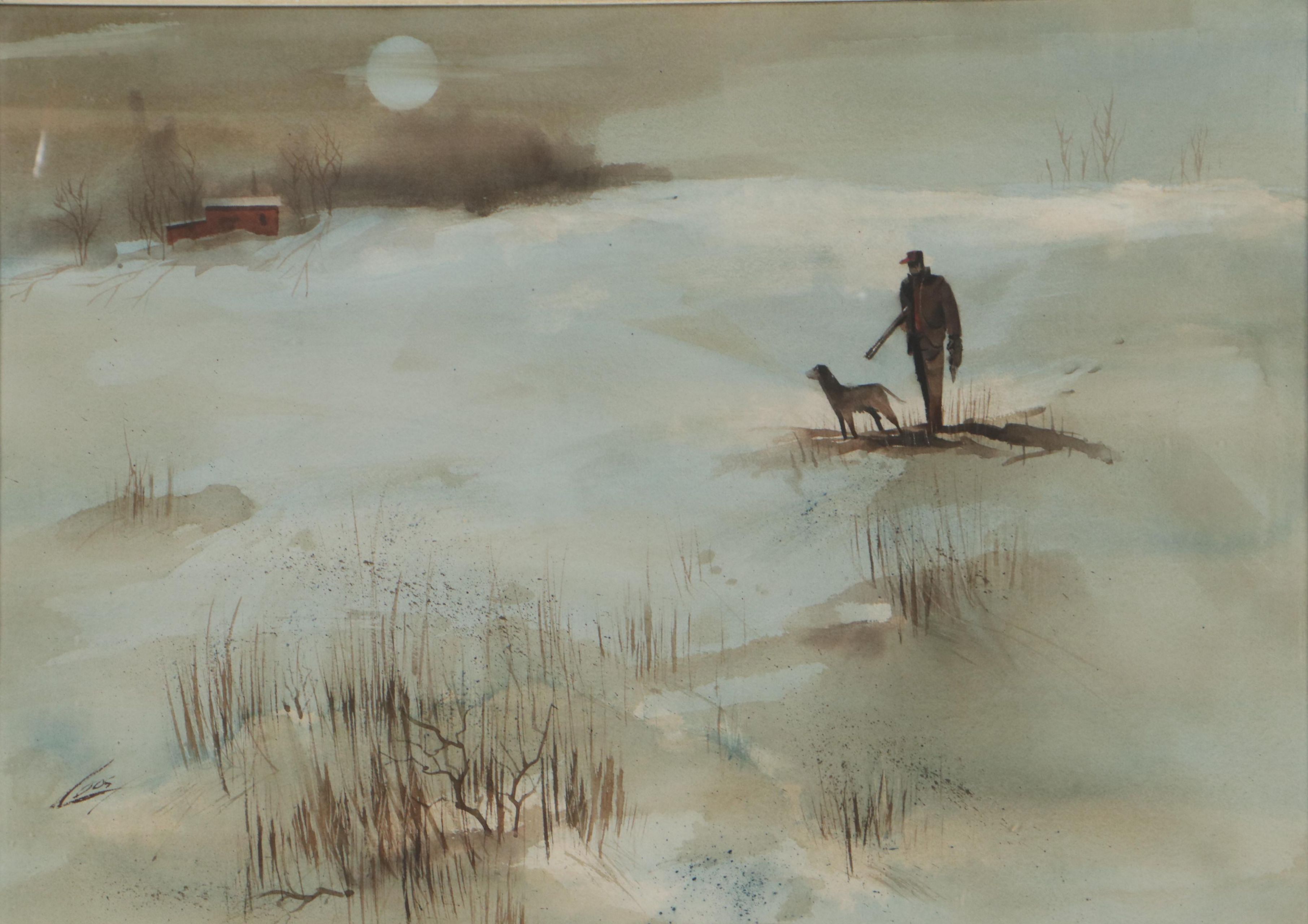 Ray Loos Sporting Landscape Watercolor Painting