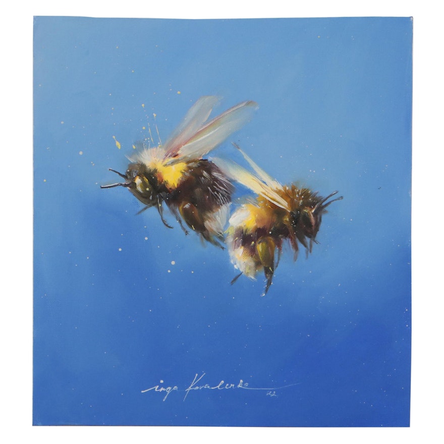 Inga Kovalenko Oil Painting of Bumblebees