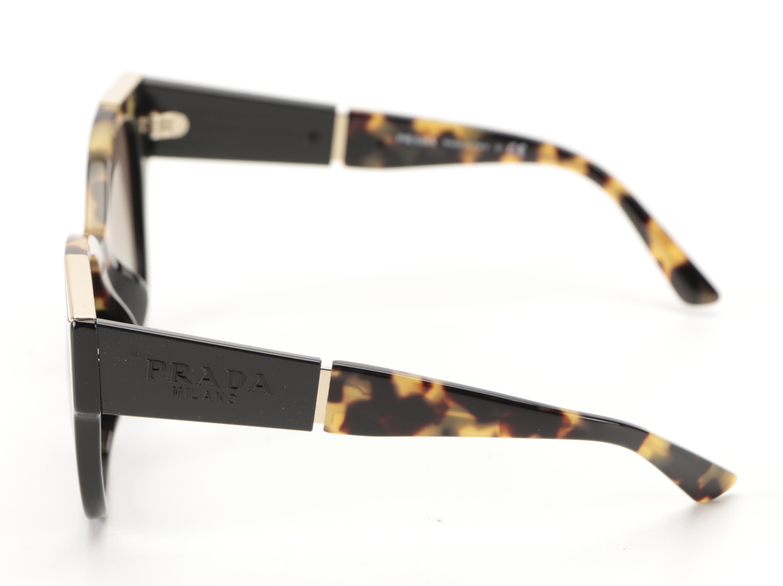 Prada SPR02W-F Oversized Black/Medium Havana Sunglasses with Case and Box