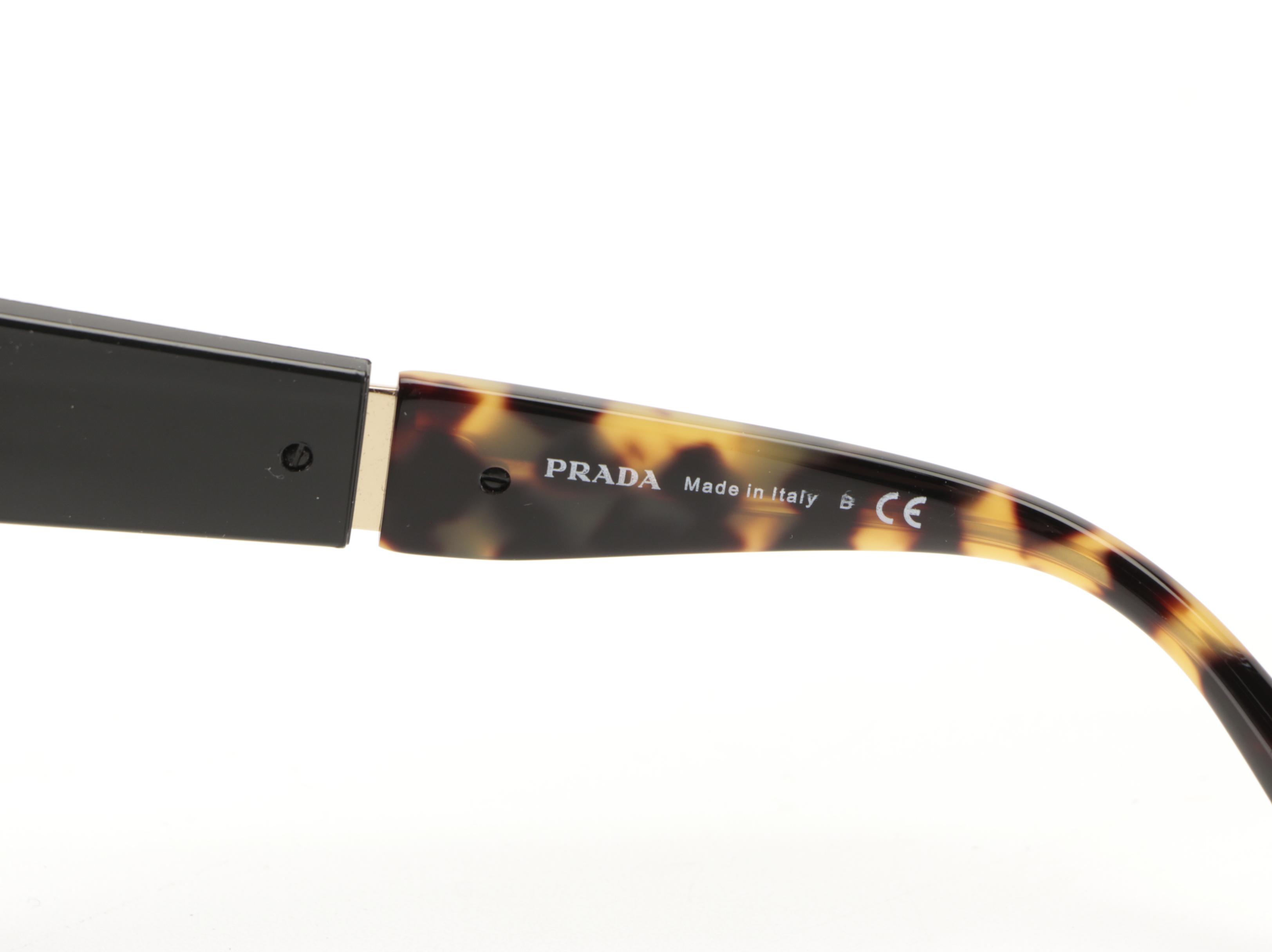 Prada SPR02W-F Oversized Black/Medium Havana Sunglasses with Case and Box