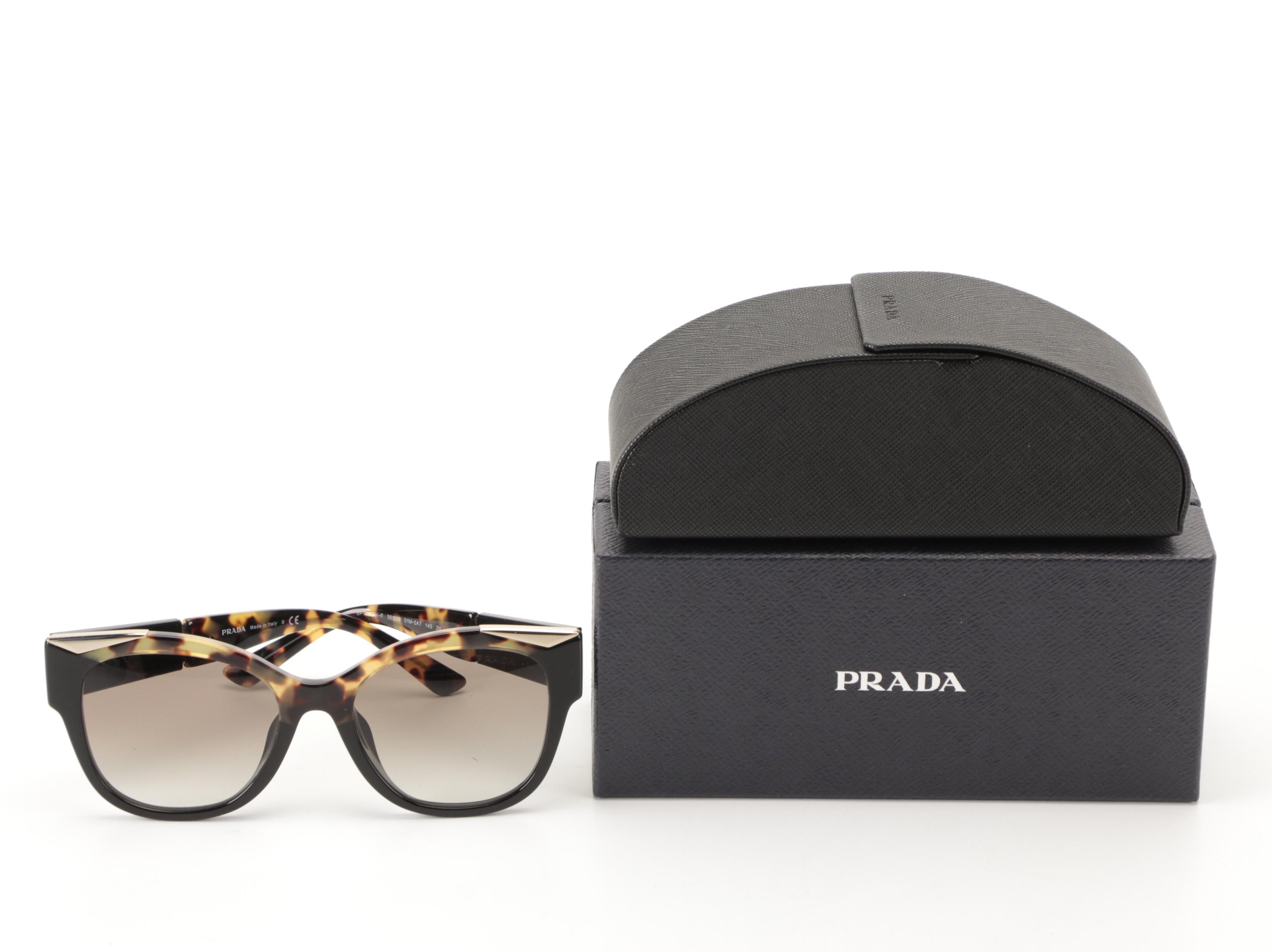Prada SPR02W-F Oversized Black/Medium Havana Sunglasses with Case and Box