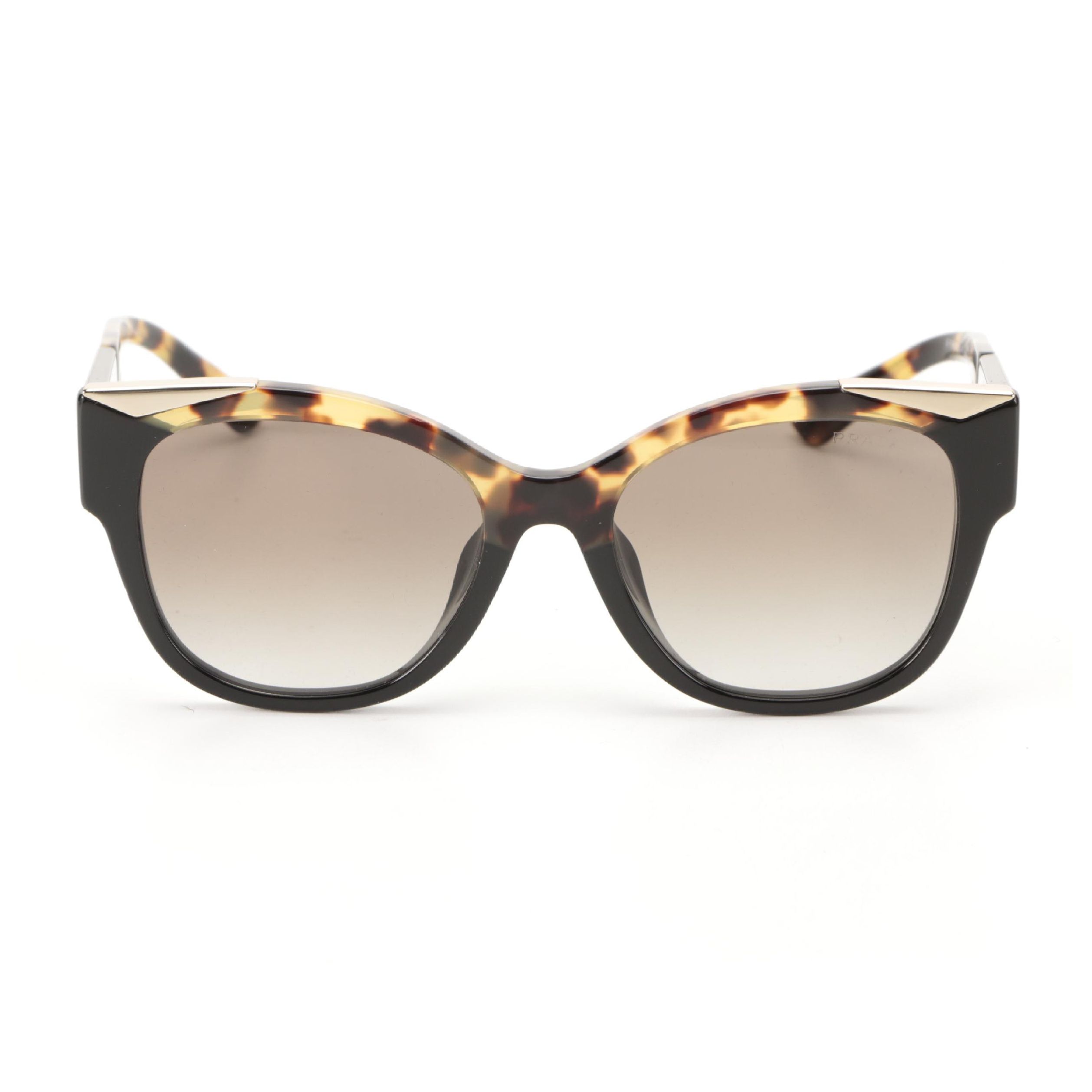 Prada SPR02W-F Oversized Black/Medium Havana Sunglasses with Case and Box