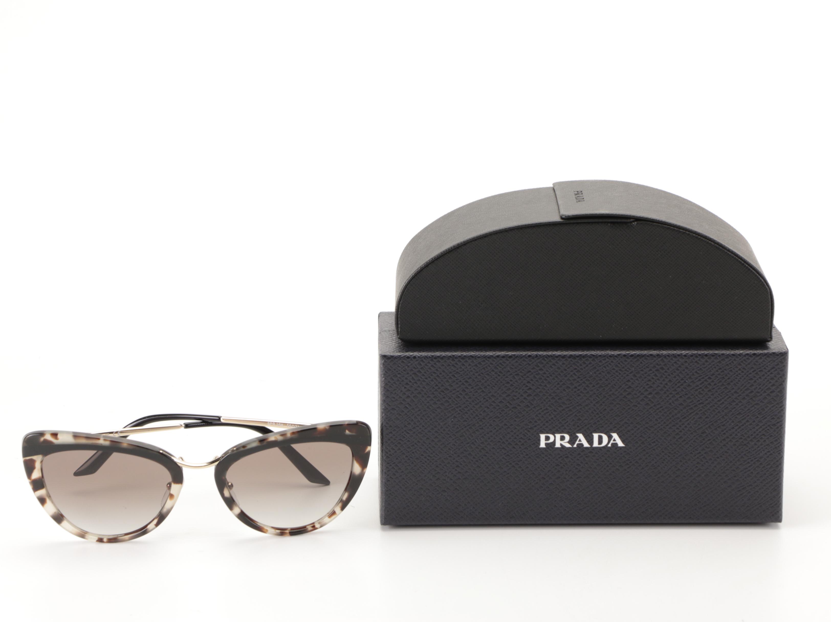 Prada SPR25XS Light Gold/Beige Havana Modified Cat Eye Sunglasses with Box/Case