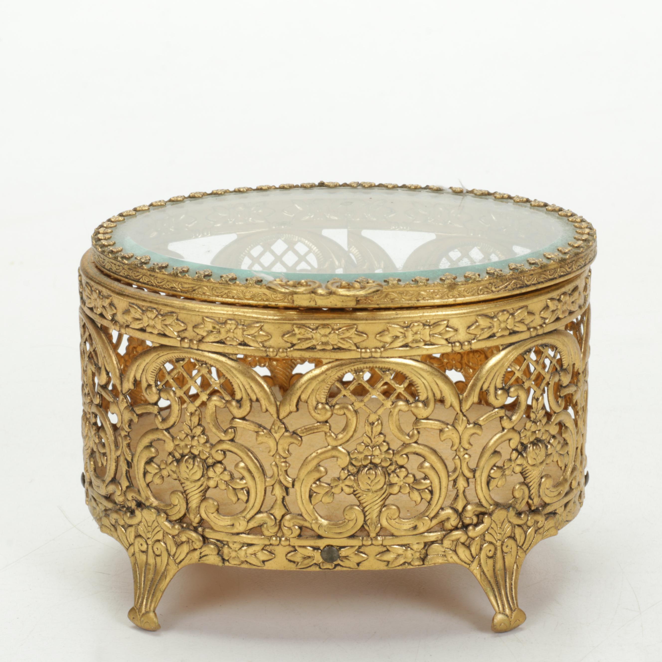 Wedgwood  "Gold Tonquin" Porcelain Box with Beaded Purse and Other Vanity Pieces