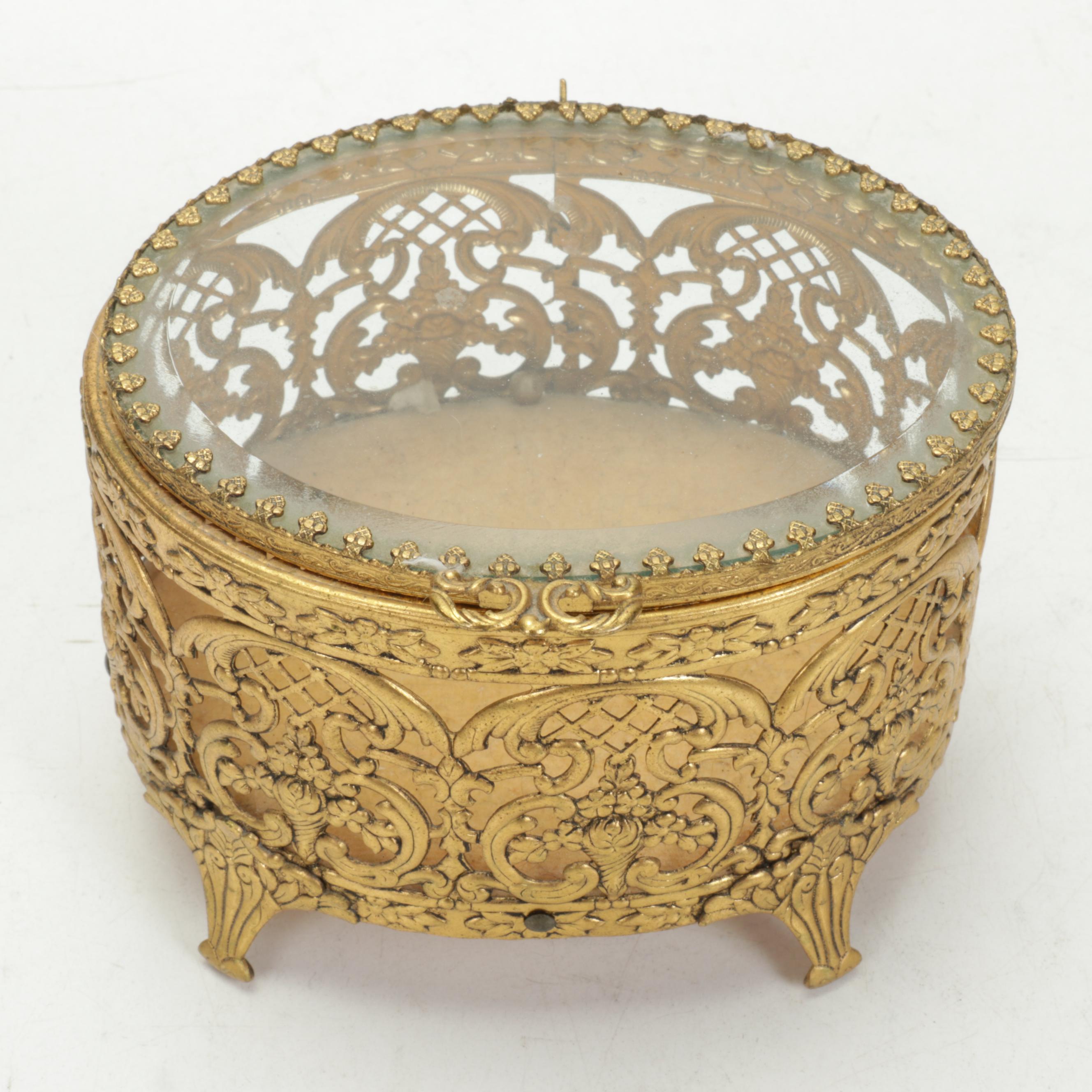 Wedgwood  "Gold Tonquin" Porcelain Box with Beaded Purse and Other Vanity Pieces