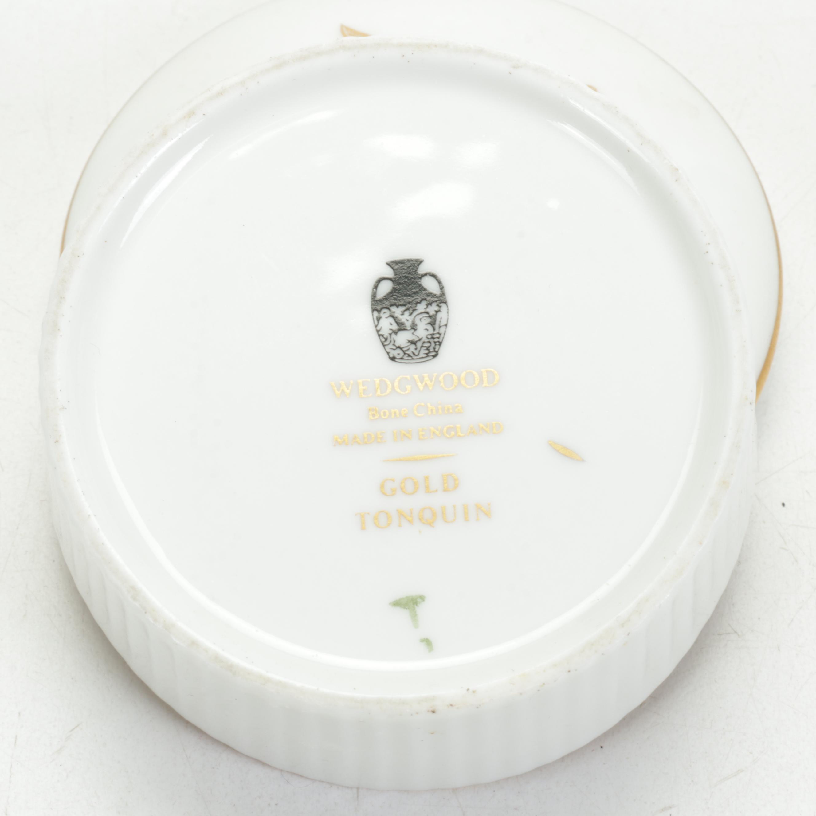 Wedgwood  "Gold Tonquin" Porcelain Box with Beaded Purse and Other Vanity Pieces