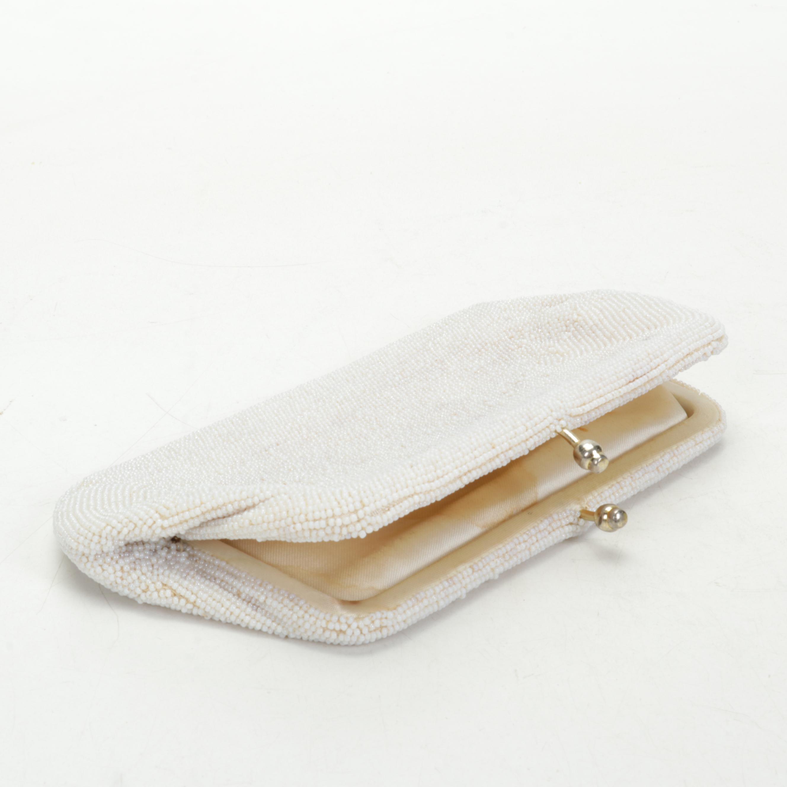 Wedgwood  "Gold Tonquin" Porcelain Box with Beaded Purse and Other Vanity Pieces