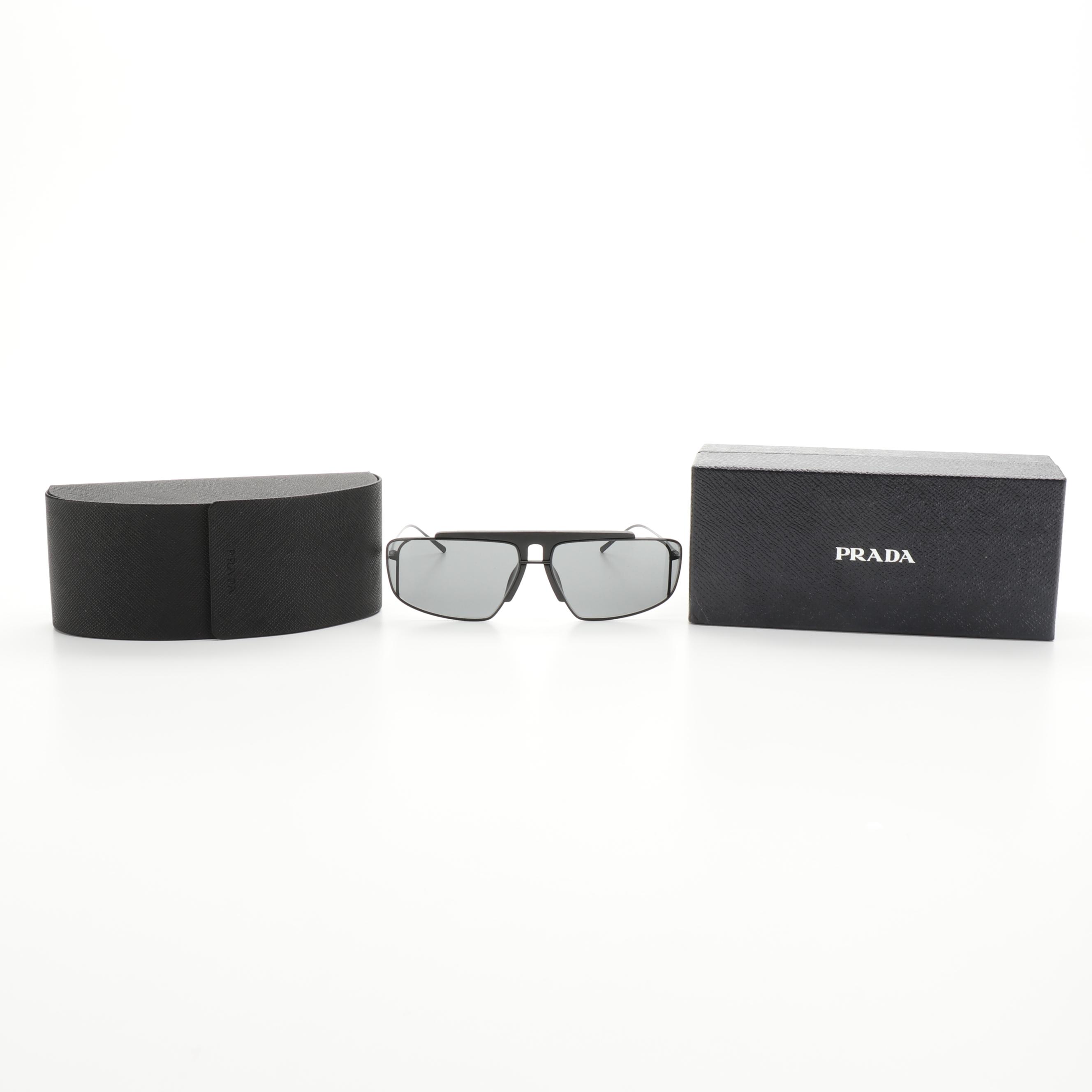 Prada SPR 50V Metal Browline Sunglasses in Black with Case and Box