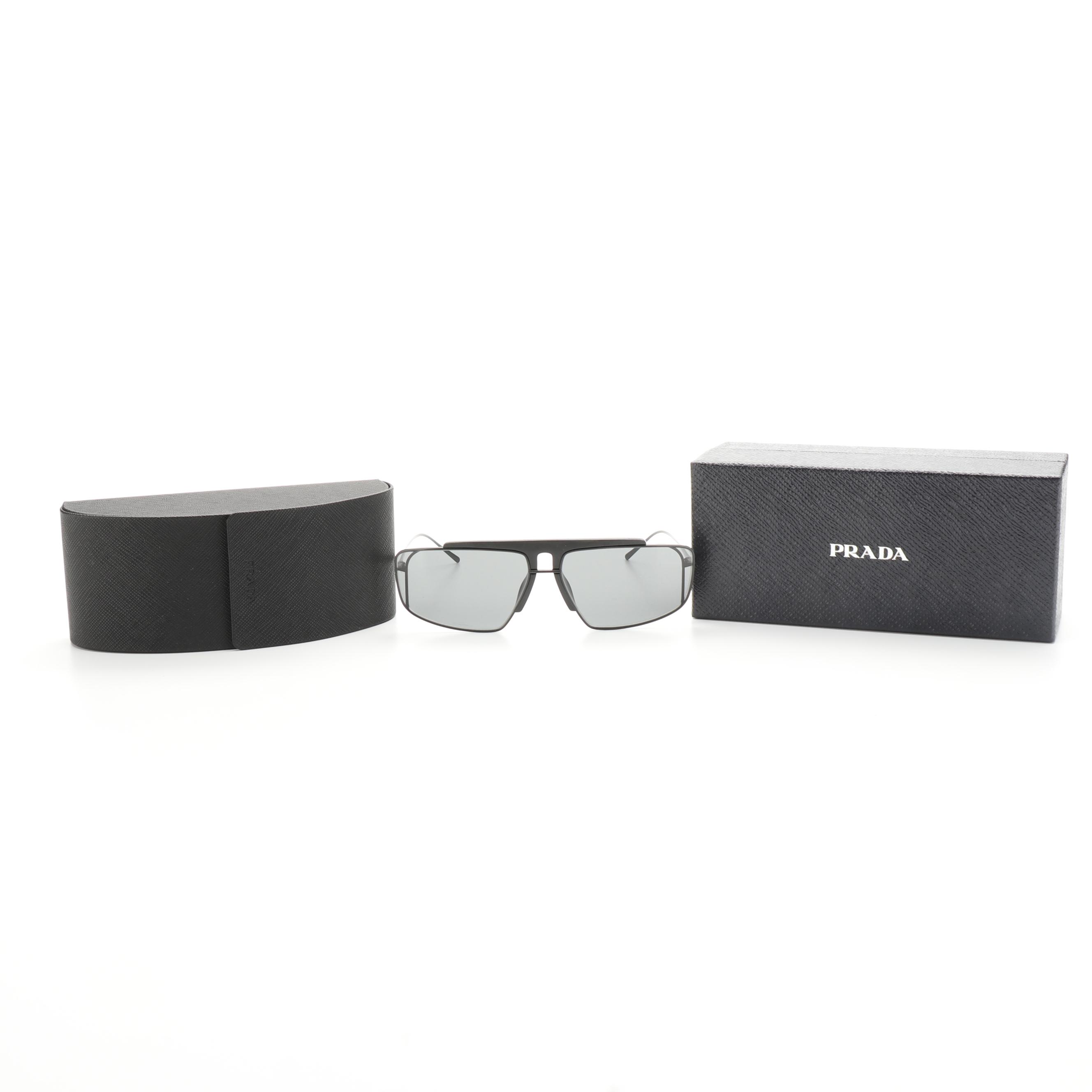 Prada SPR 50V Metal Browline Sunglasses in Black with Case and Box