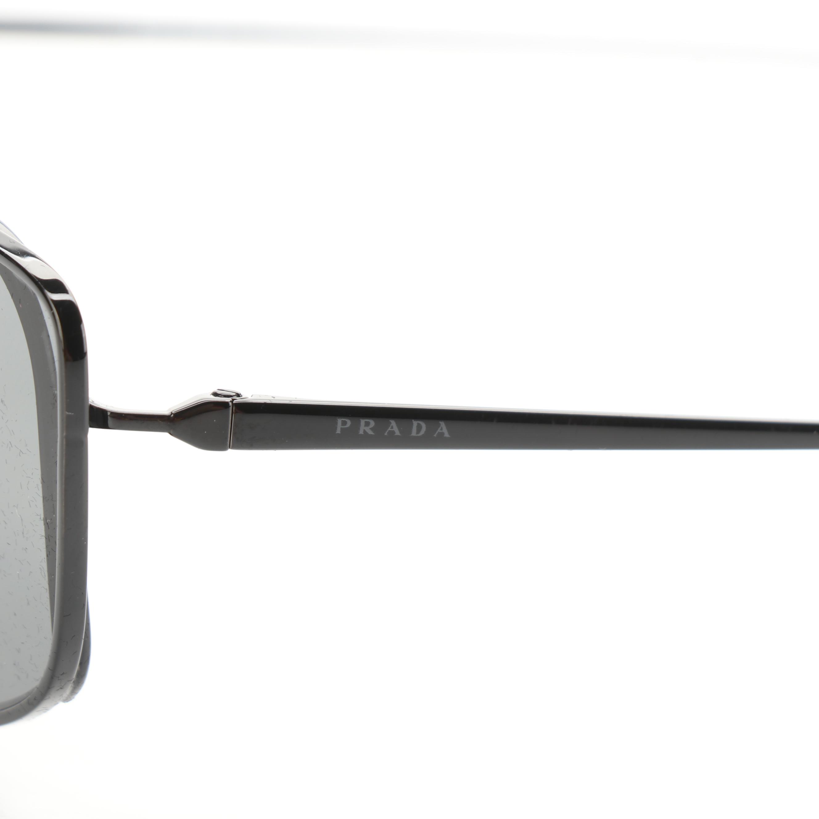 Prada SPR 50V Metal Browline Sunglasses in Black with Case and Box